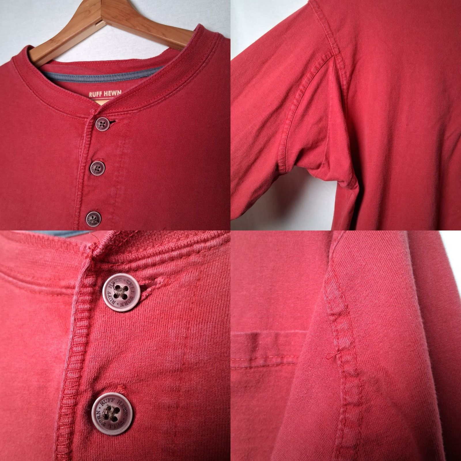 Vintage Ruff Hewn Henley Shirt Men L Rust Orange Pocket Work Shirt Long Sleeve Button-Up Knit Cotton Size US L / EU 52-54 / 3 - 9 Thumbnail