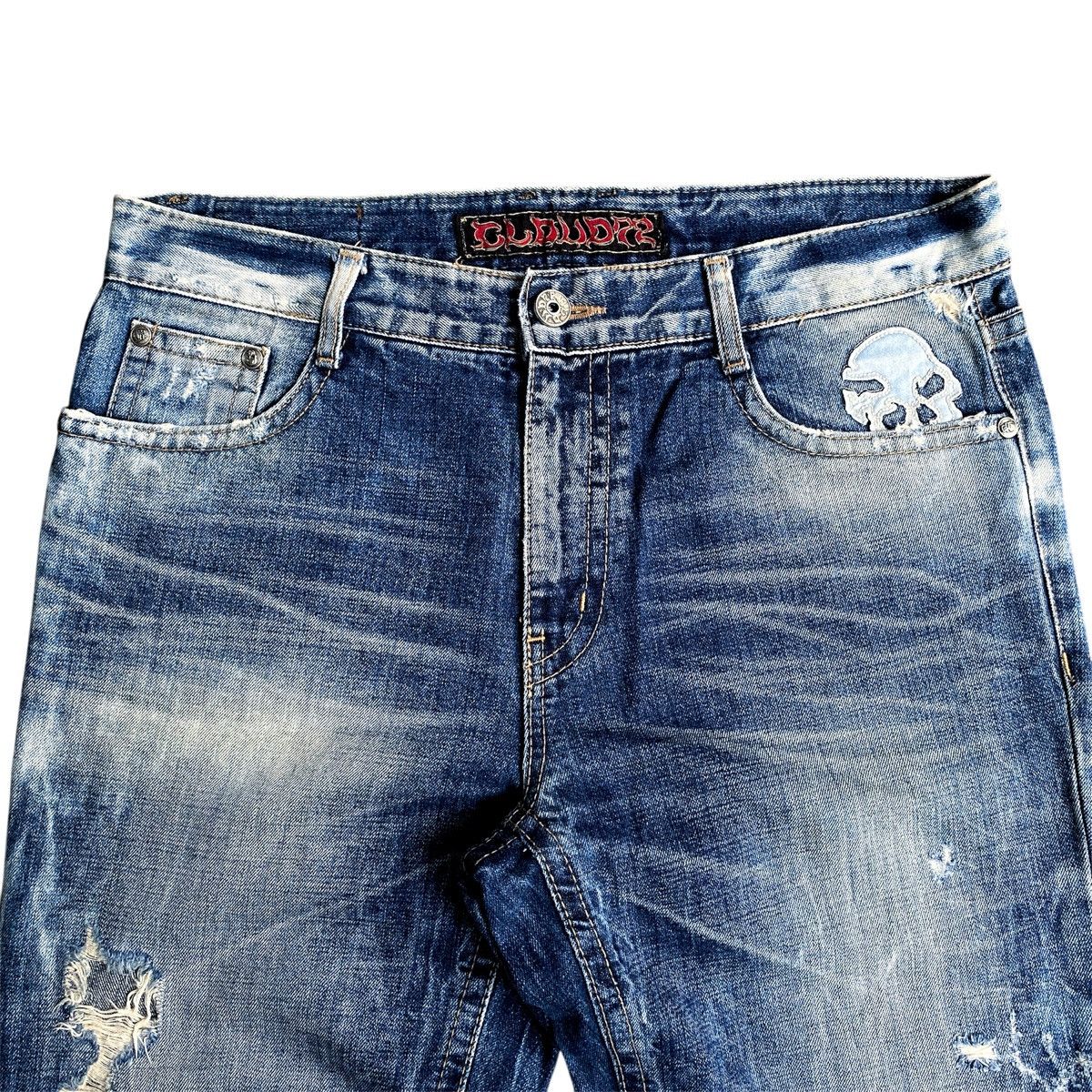 Affliction × Ed Hardy × Tornado Mart Rare Vintage Skulls Wing Embroidered Cloud Distressed Denim Size US 34 / EU 50 - 4 Thumbnail