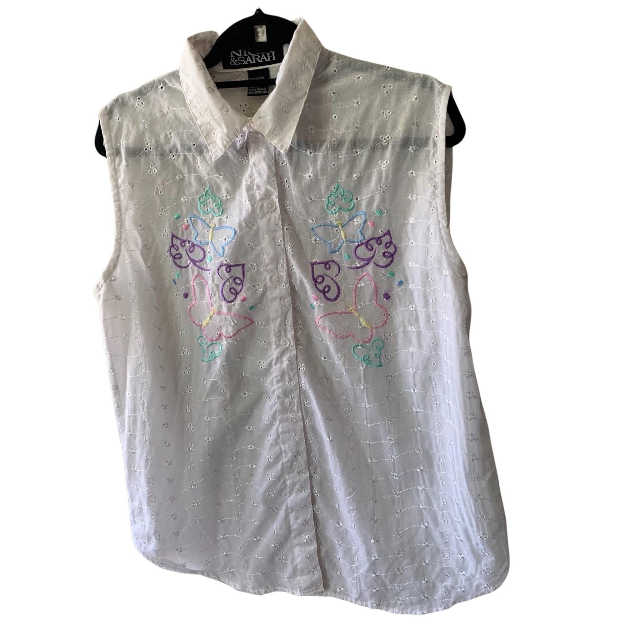 Vintage Vintage Nick & Sarah Pastel Butterfly Embroidered Eyelet Blo Size L / US 10 / IT 46 - 3 Thumbnail