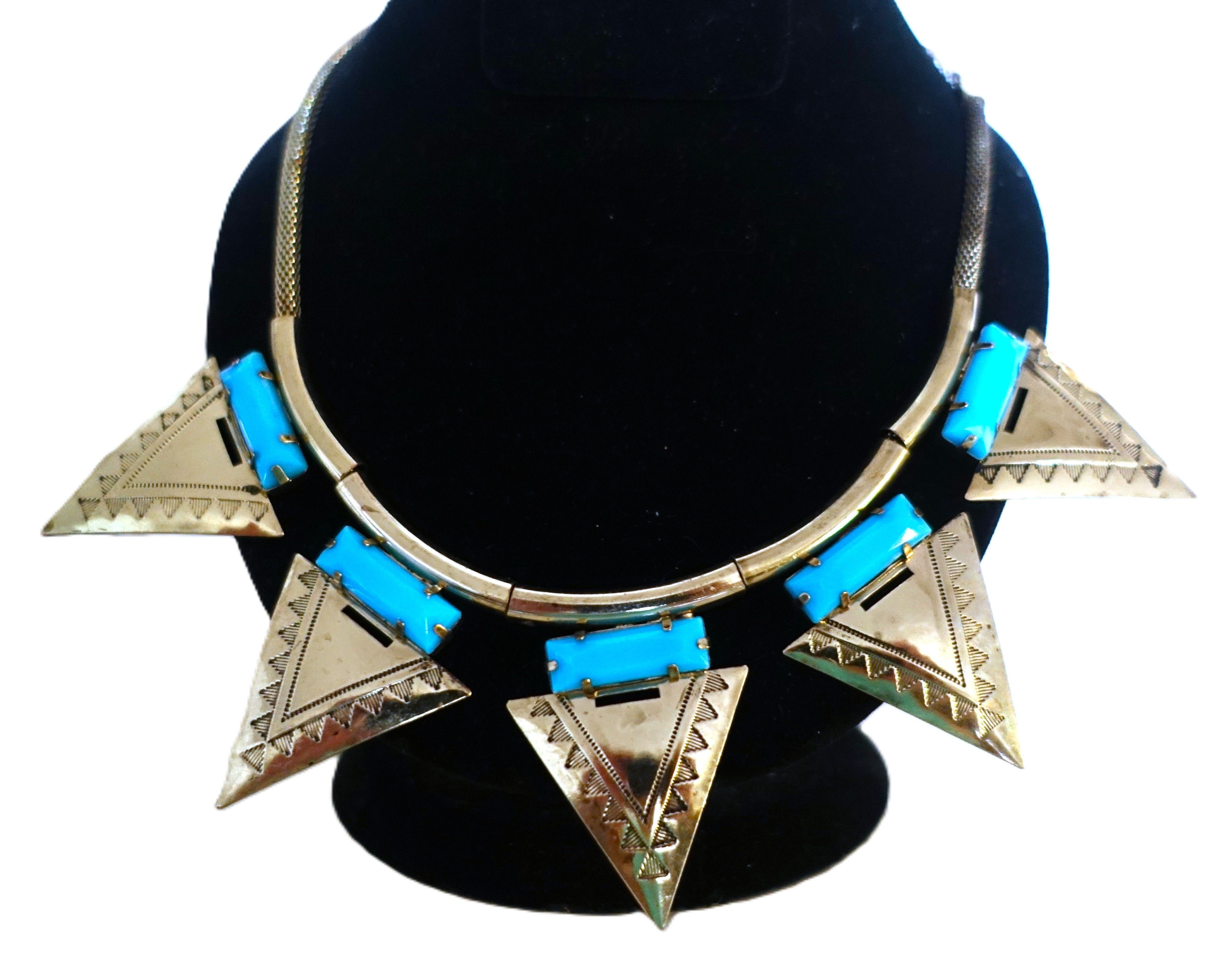 Vintage Silver Tone Turquoise Chain Choker Necklace Size ONE SIZE - 3 Thumbnail