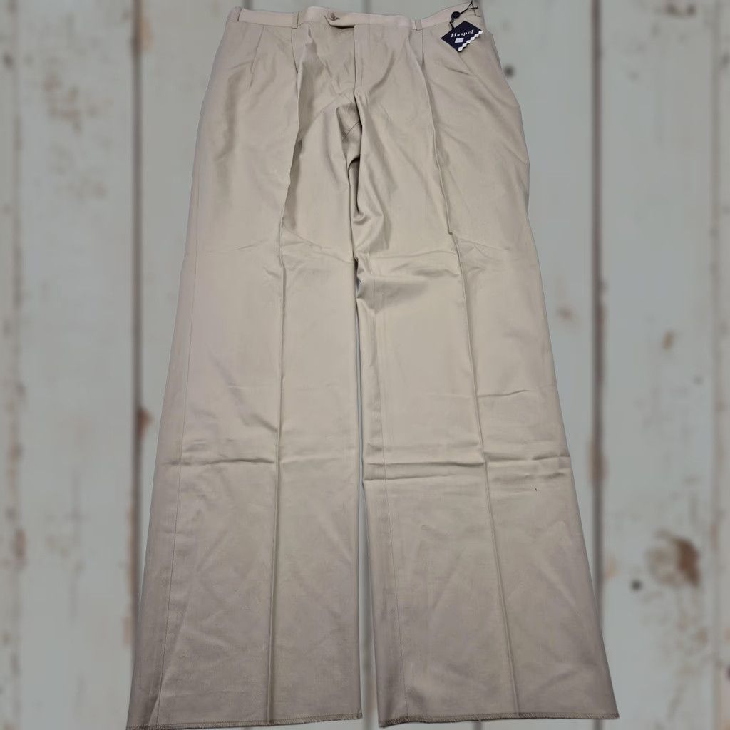 Vintage Haspel Dress Pants Mens 42x36 Beige Cotton Pleated Astor Classic Unhemmed NWT Size US 42 / EU 58 - 1 Thumbnail