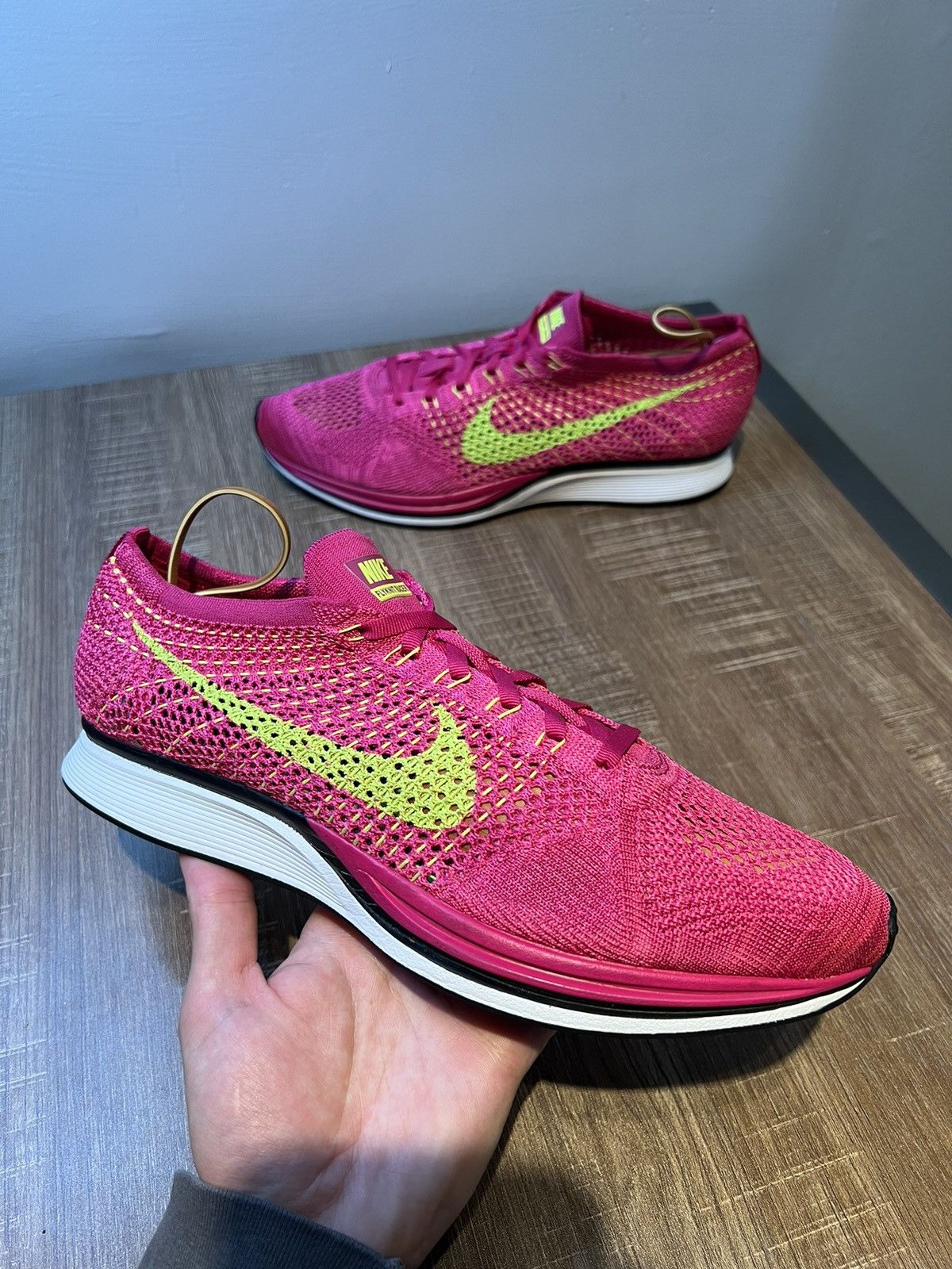 image of Nike Flyknit Racer New Size 10.5 Fireberry Pink Mens New Shoes