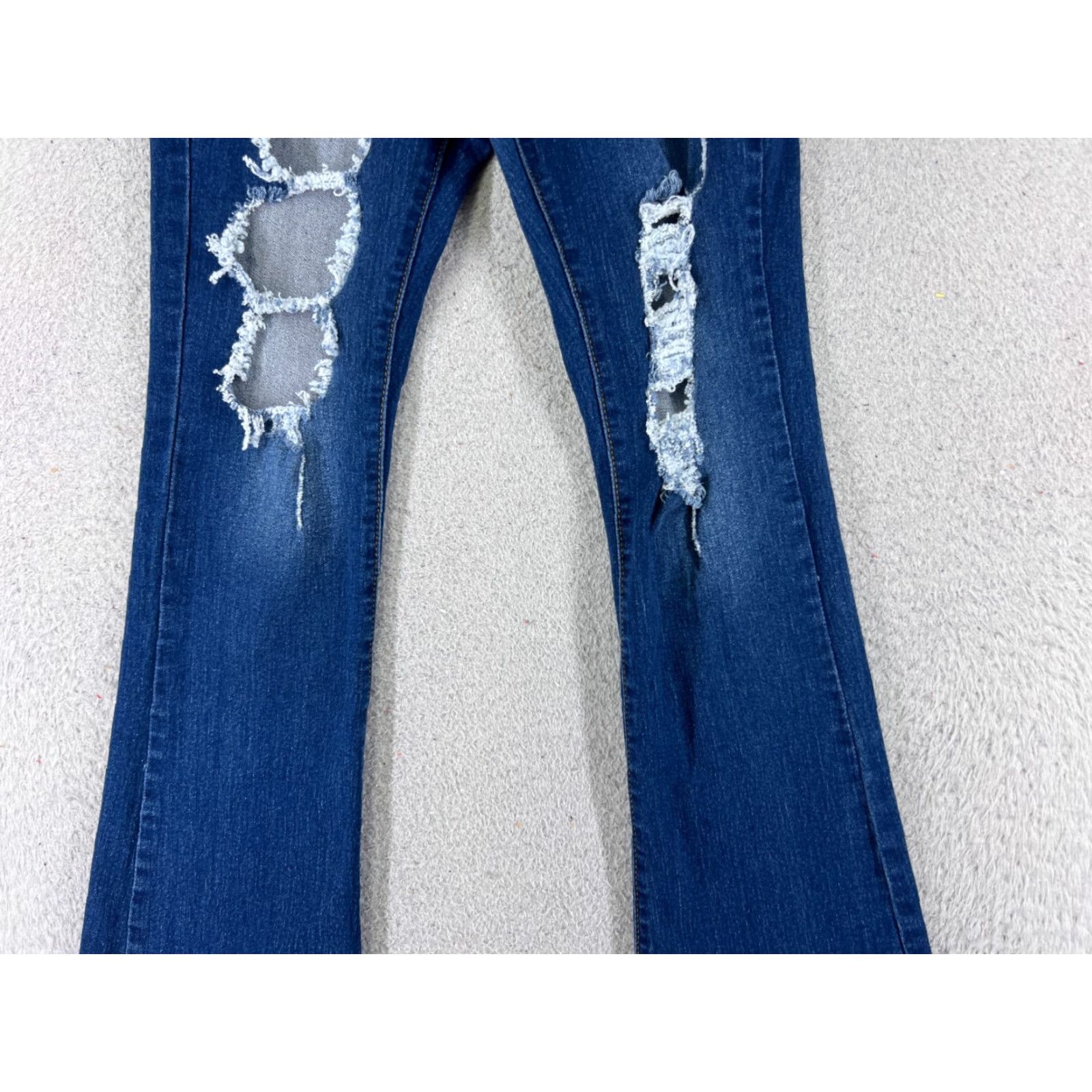 Shein Shein Jeans Womens 27 Blue Denim Flare Distressed Cotton Blend Mid 24x32 Pants Size 27" / US 4 / IT 40 - 3 Thumbnail