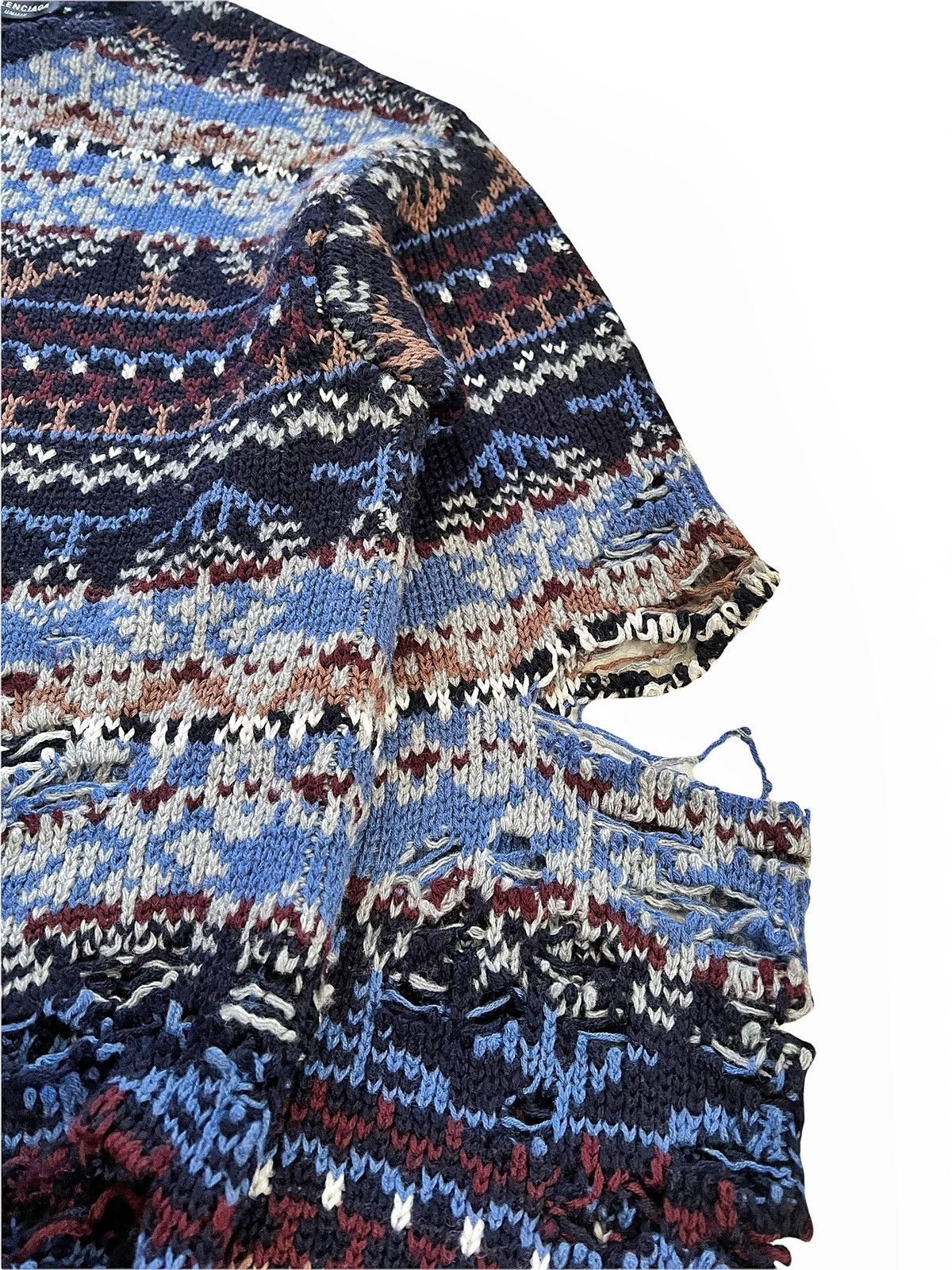 Balenciaga Afterworld Fair Isle Destroyed Knit Sweater Size US XS / EU 42 / 0 - 8 Thumbnail