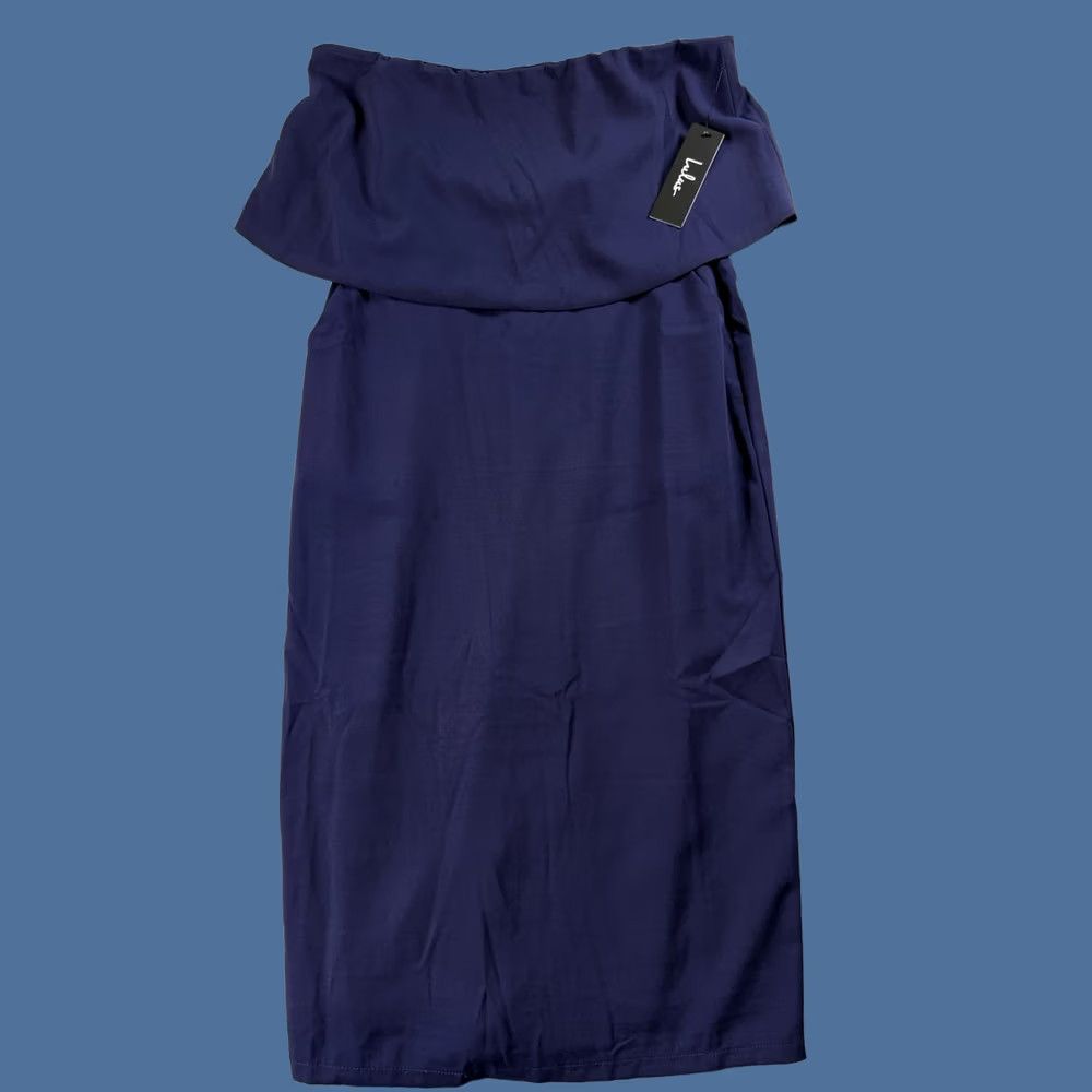 Lulus NWT!! Lulus Navy Strapless Wedding Dress M Sheath Short Sleeveless Knit Polyester Blend Size M / US 6-8 / IT 42-44 - 1 Thumbnail