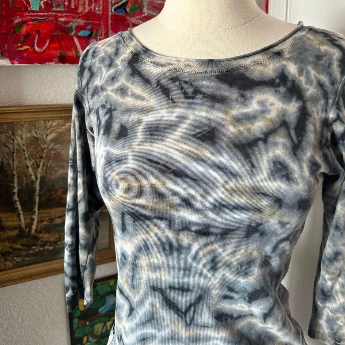 Other glima blue and beige tie die long sleeve top, lace details Size S / US 4 / IT 40 - 2 Thumbnail