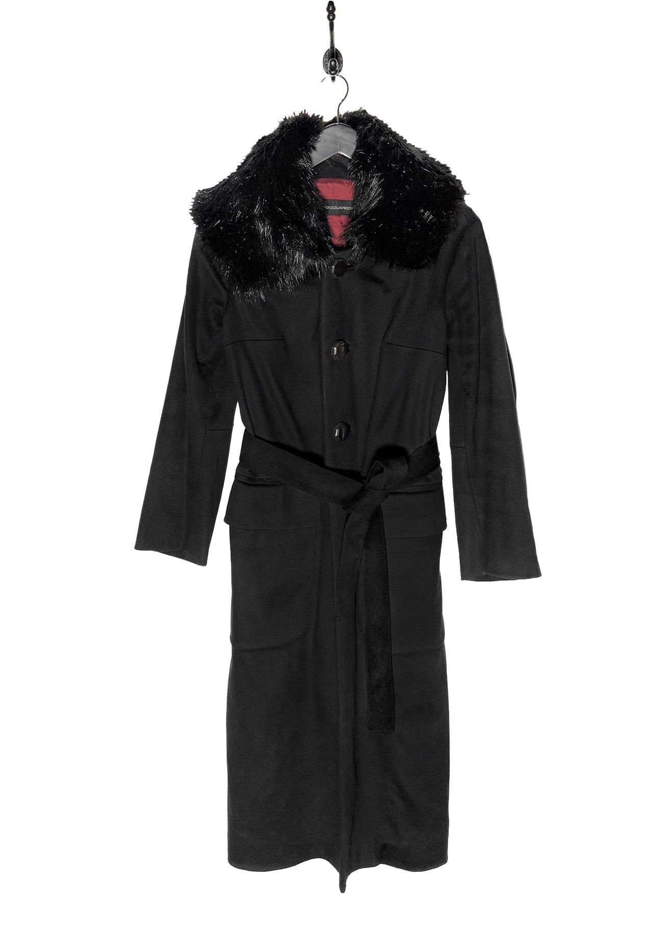 Dsquared2 Dsquared2 Black Wool Blend Beaver Fur Collar Belted Coat Size M / US 6-8 / IT 42-44 - 1 Thumbnail