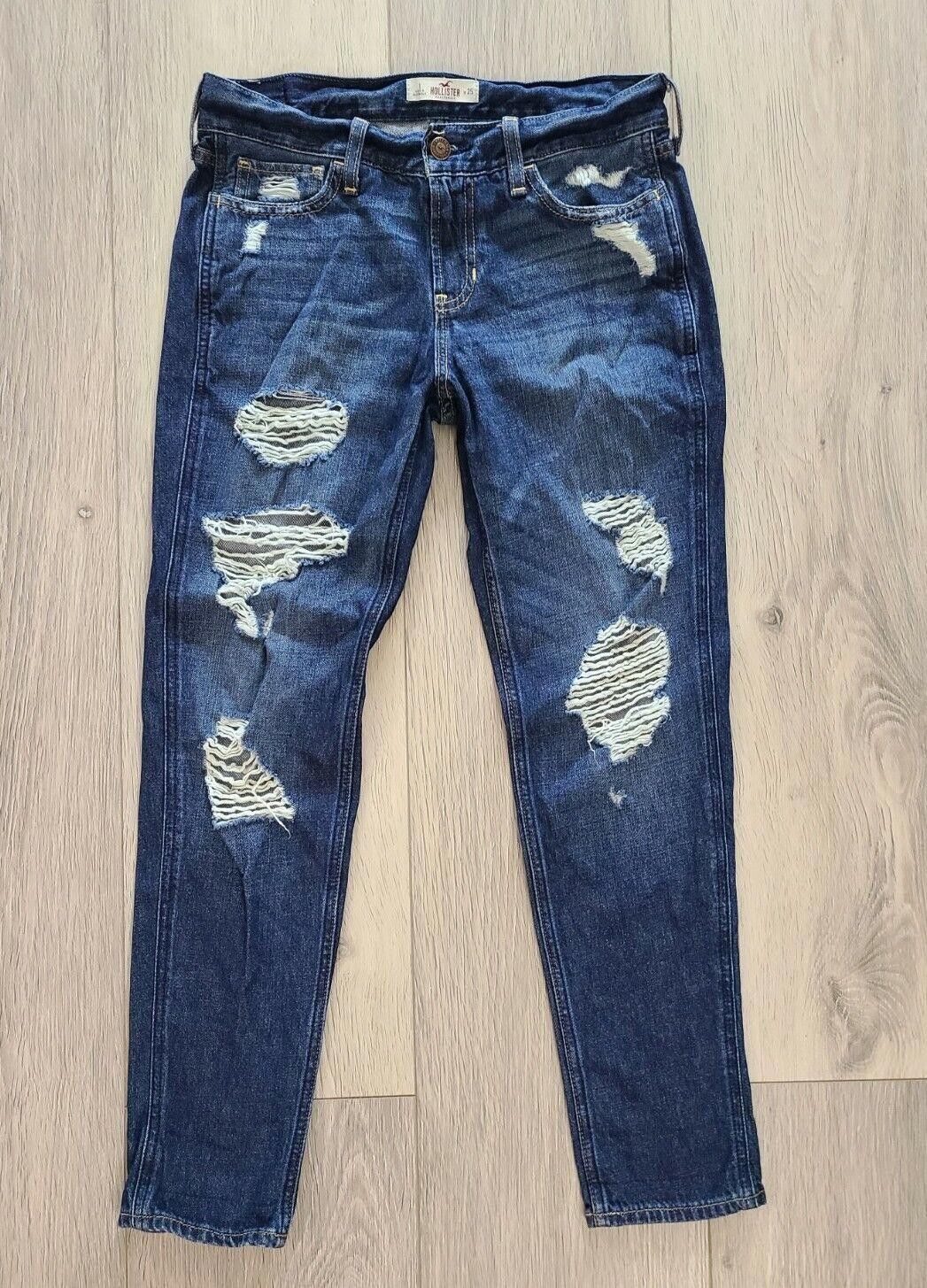 Designer Hollister Jeans Size 1 Distressed Dark Skinny Low Rise w 25 Size 25" / US 0 / IT 36 - 5 Thumbnail