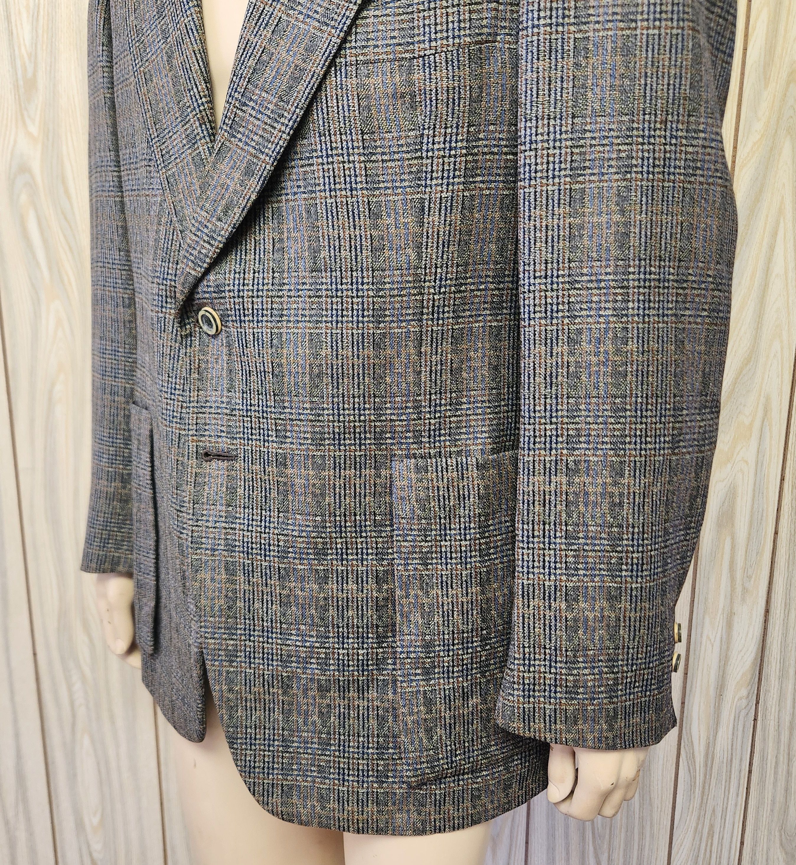 Vintage fine 1970s sport coat 42L men's grey plaid wool two button Size 42L - 3 Thumbnail