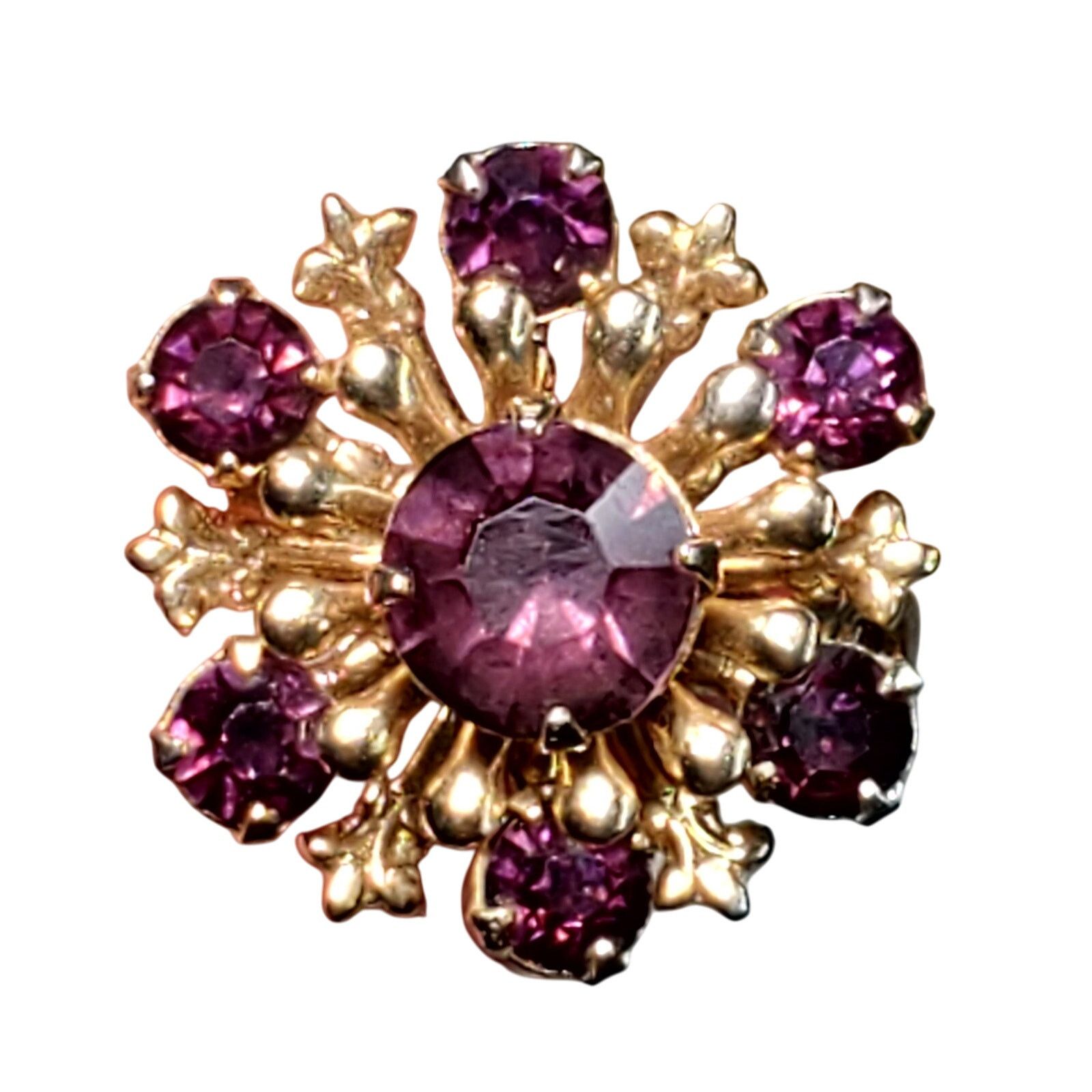 Other Starburst Brooch Purple Rhinestones Riveted Back 1/2" Vtg Size ONE SIZE - 7 Thumbnail