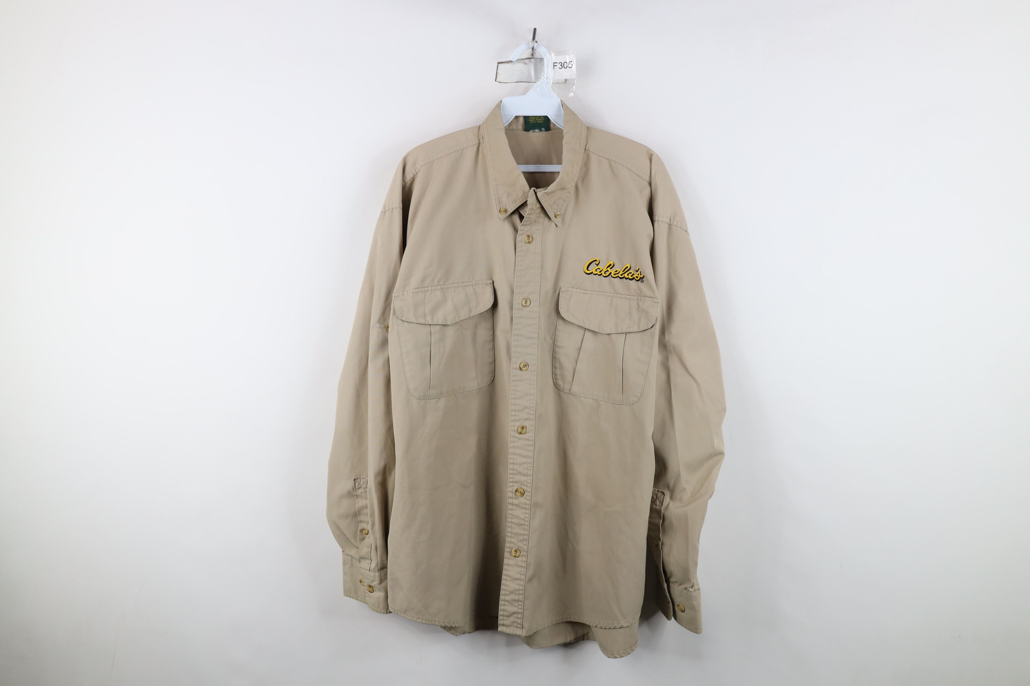 Cabelas Vintage 90s Cabelas Spell Out Safari Bush Button Shirt Beige Size US L / EU 52-54 / 3 - 1 Thumbnail