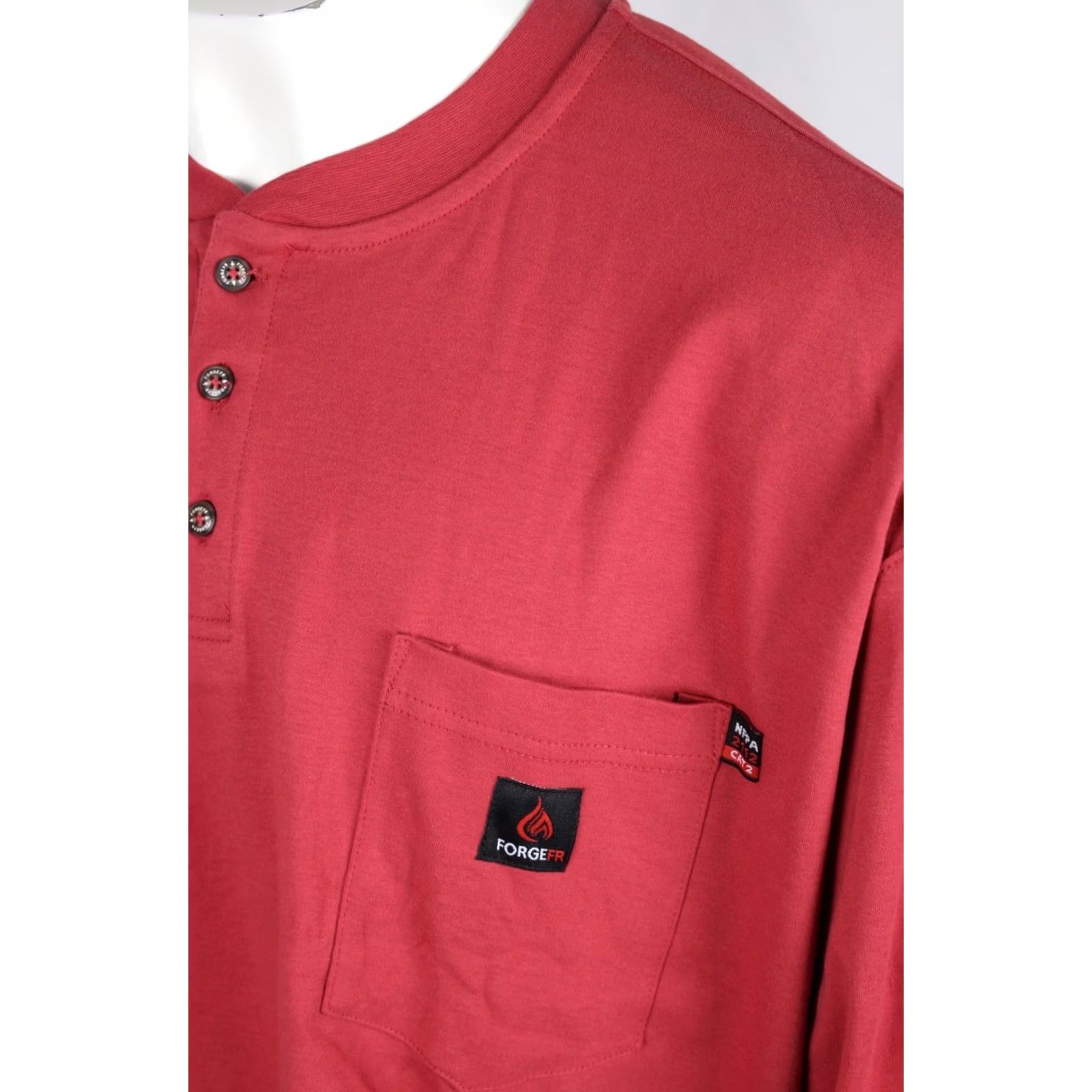 Vintage Forge FR Men's Henley Long Sleeve T Shirt 3XL Red Flame Resistant 100% Cotton Shirt Mens Size US XXL / EU 58 / 5 - 4 Thumbnail