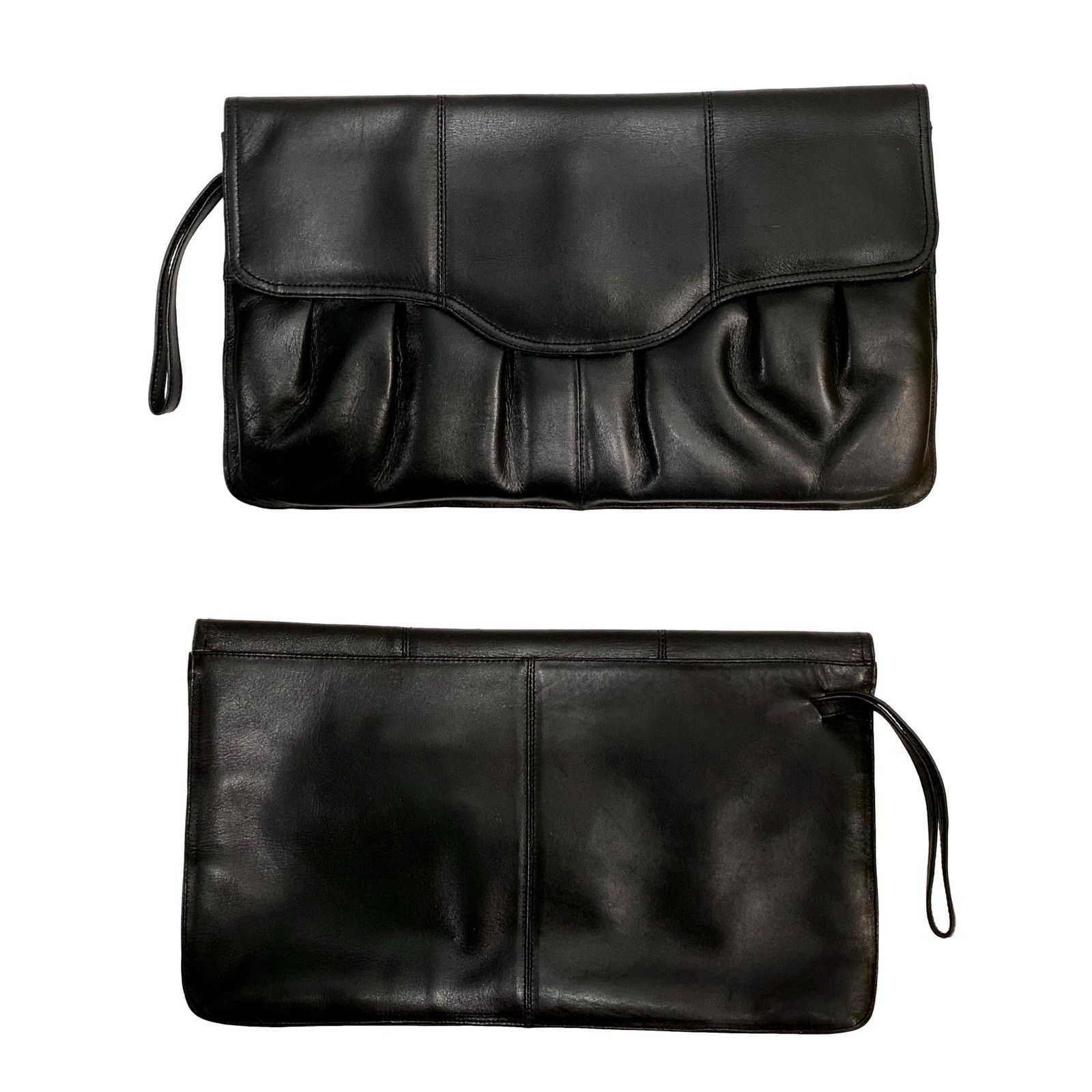 Vintage 80s Large Black Leather Clutch Bag | Tempo made Colombia Size ONE SIZE - 9 Thumbnail