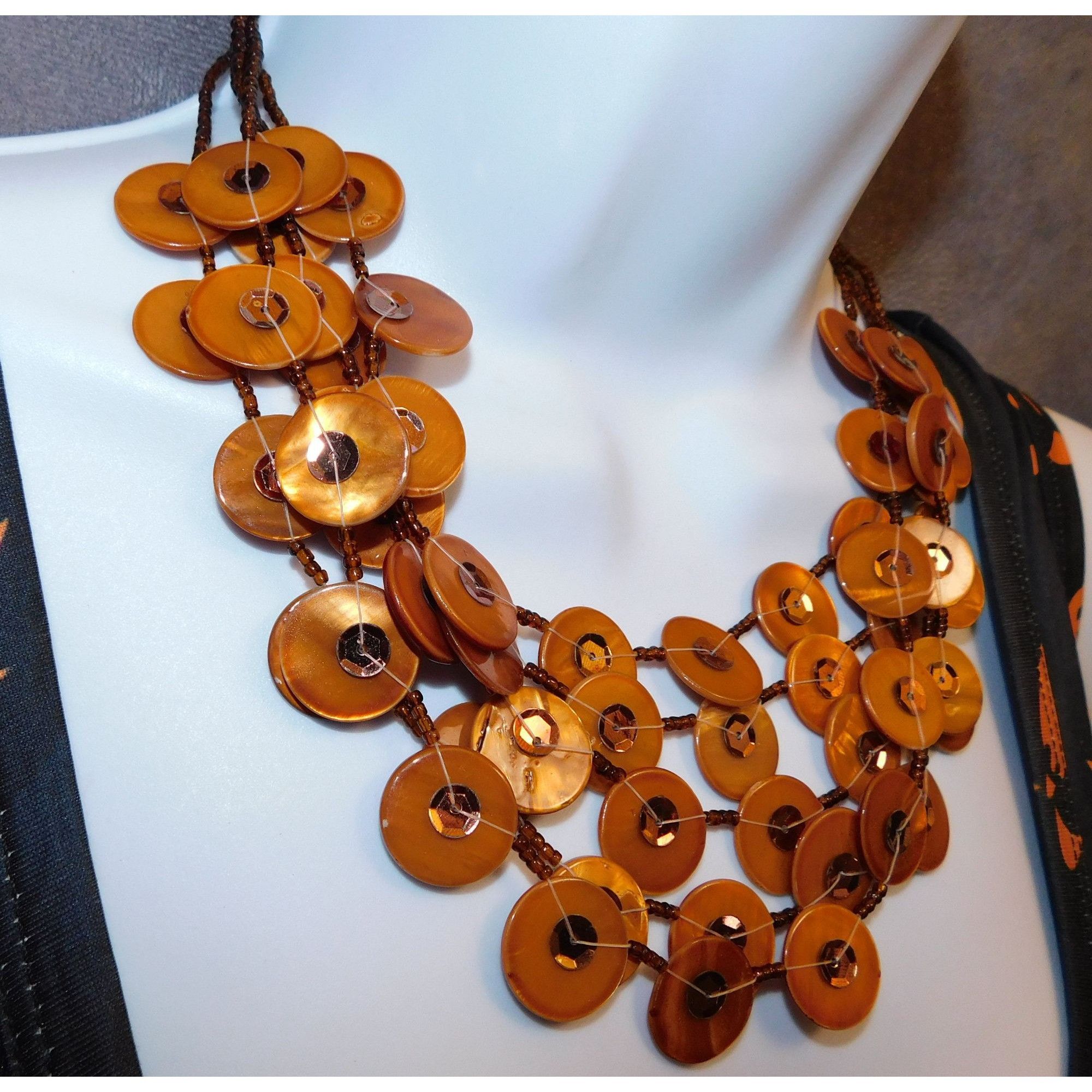 Other Vintage Bronze Tone Shell Disc Layered Necklace Size ONE SIZE - 1 Thumbnail