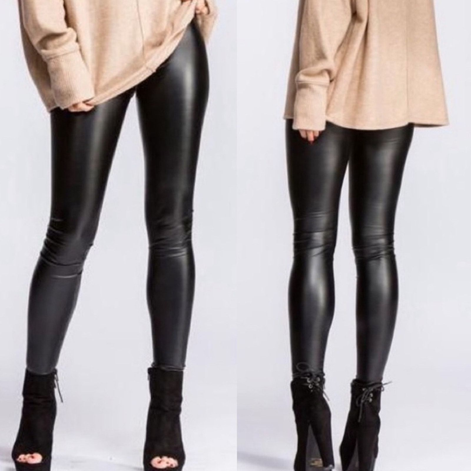 Spanx SPANX Leather Black High Stretch Pants Yoga Leggings Tights Size 28" / US 6 / IT 42 - 6 Thumbnail