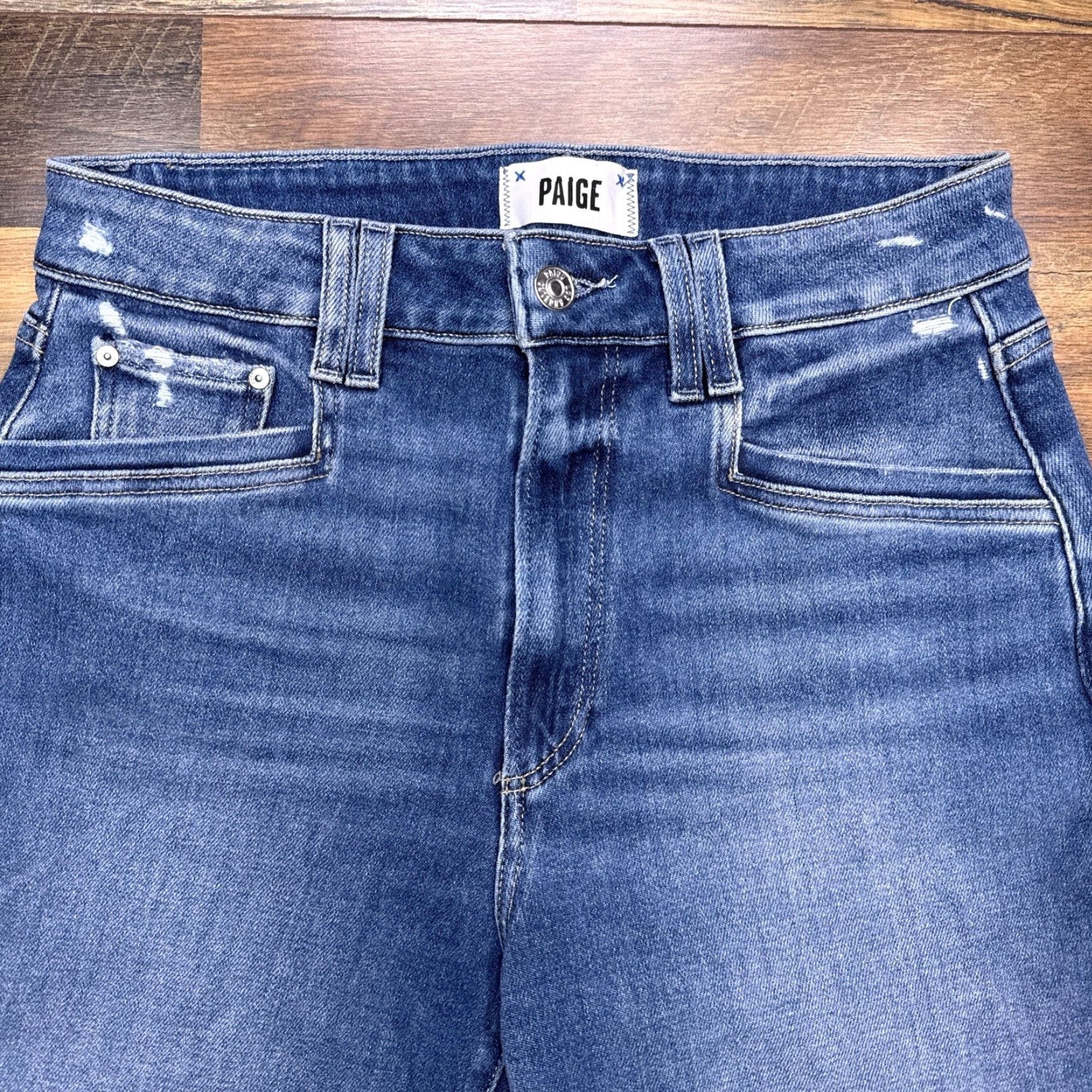 Paige Paige Womens Jeans Wide-Leg 28 Distressed Stretch Denim Blue 5-Pocket Logo High Rise Size 28" / US 6 / IT 42 - 3 Thumbnail