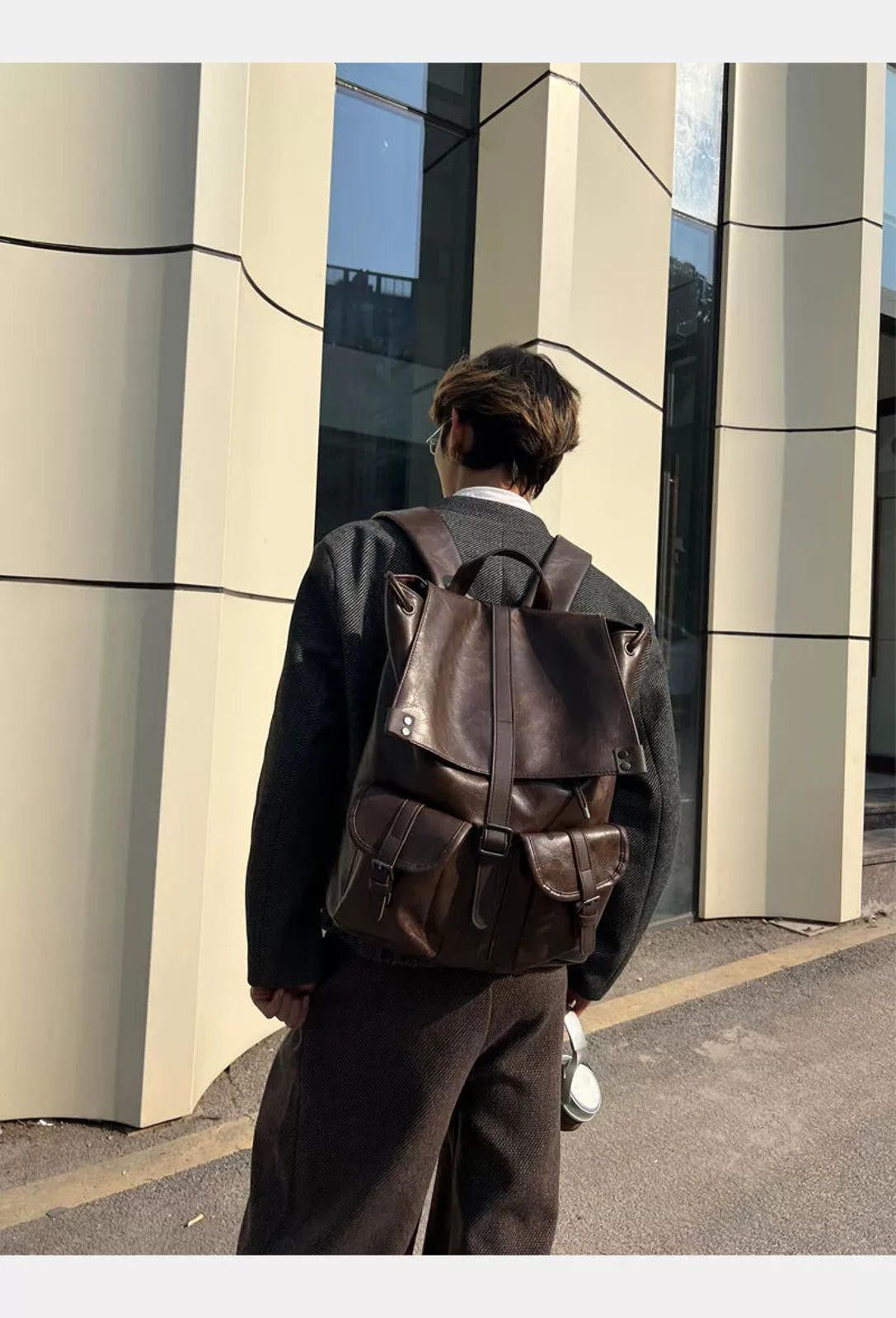 Leather Dark Brown Vintage Leather Backpack, Classic Rucksack Size ONE SIZE - 6 Thumbnail