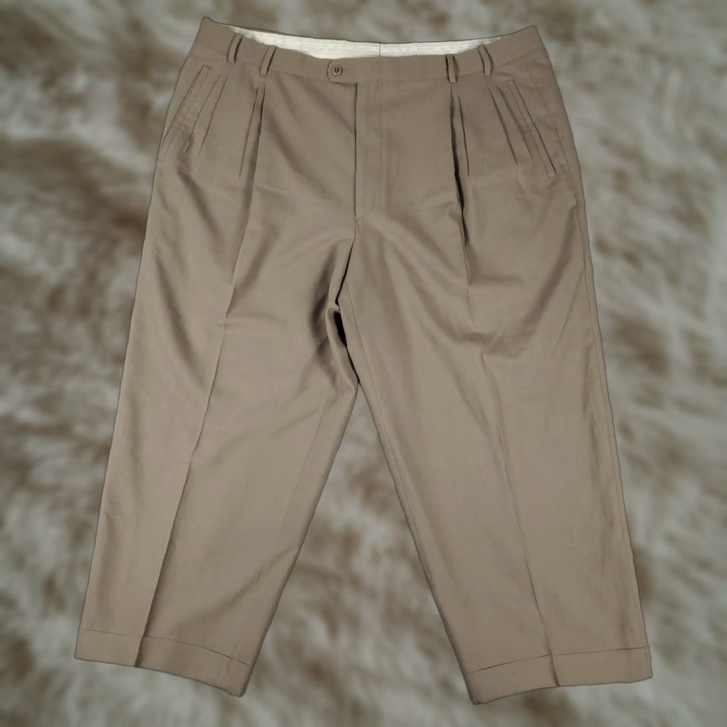 Zanella Zanella Mens Pants 41x25 Beige Pleated Cuffed Dress Trousers Wool Wool Dress Pants Big & Tall Regular Beig e Size US 41 - 1 Thumbnail