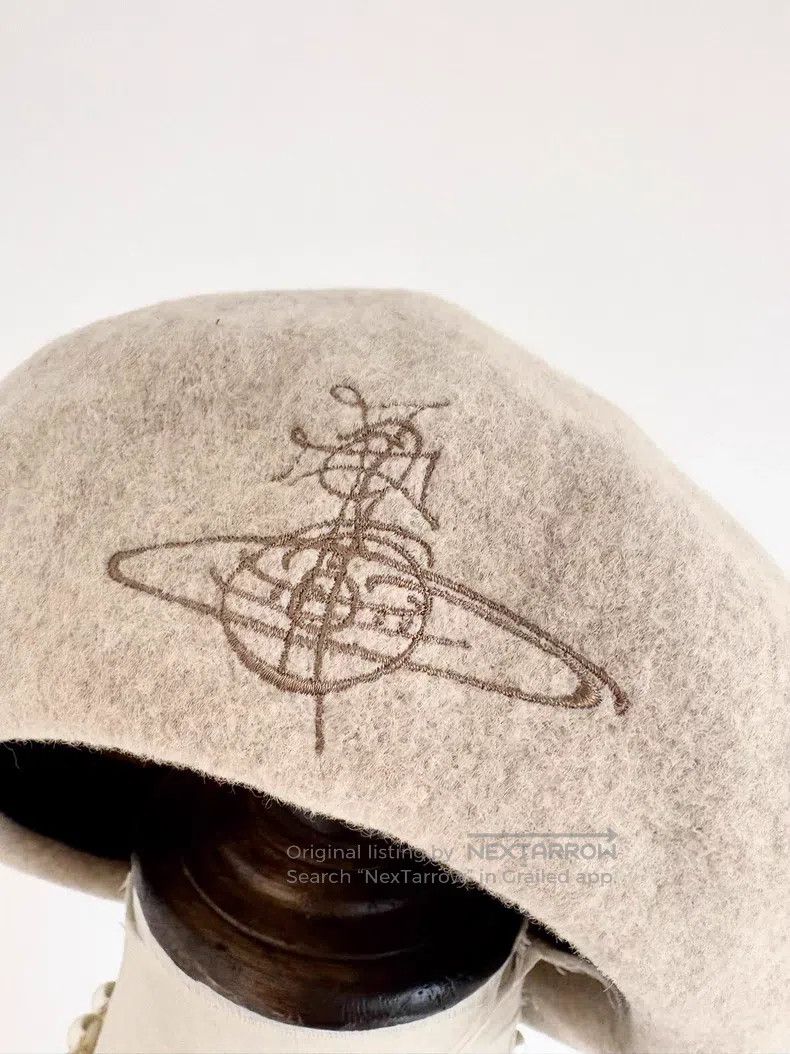 Vivienne Westwood Vivienne Westwood Oatmeal large Saturn embroidered beret Size ONE SIZE - 2 Thumbnail