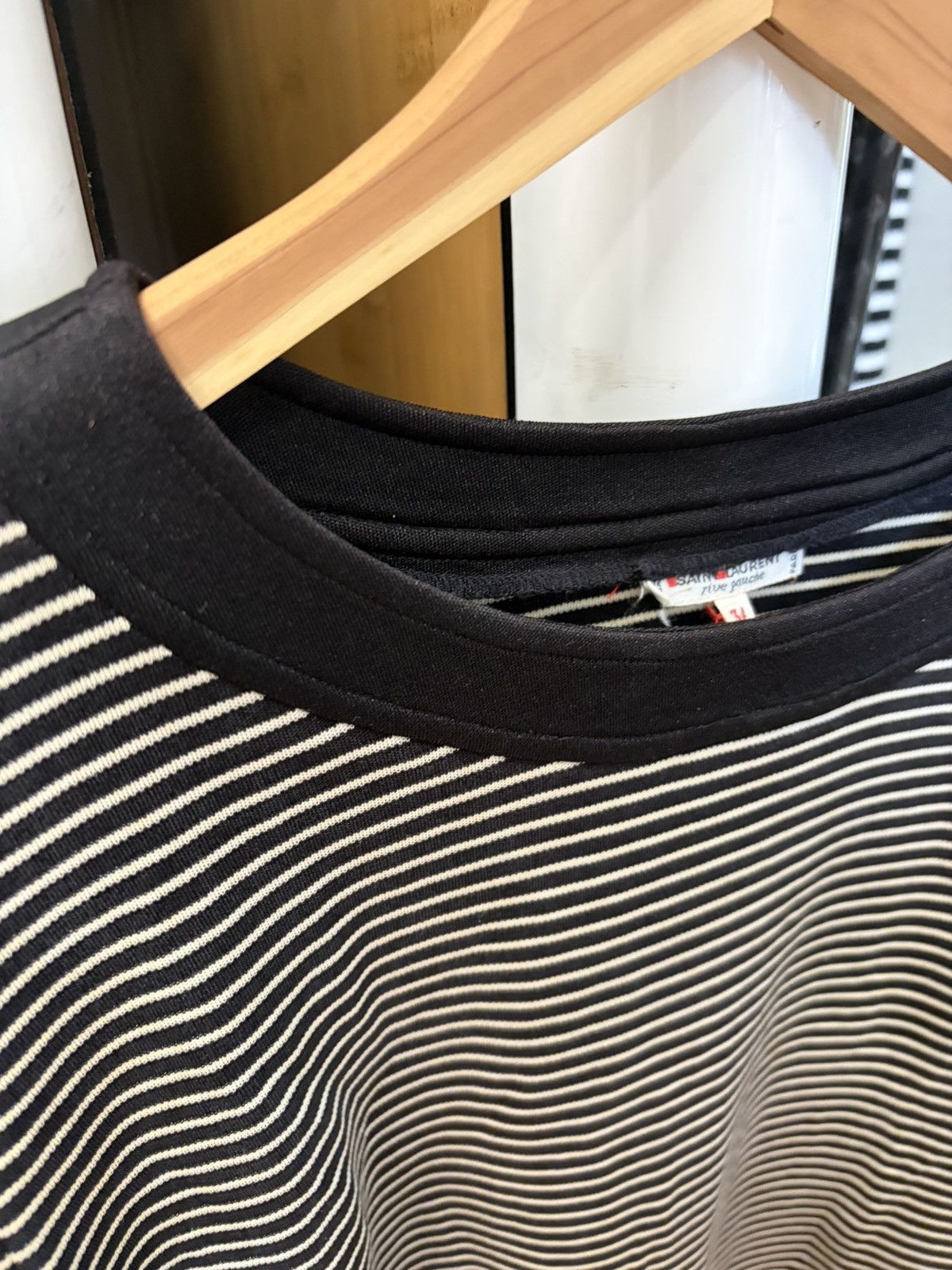 Yves Saint Laurent YSL Rive Gauche - Bold Neck Striped Knit Long Sleeve T Shirt Size US S / EU 44-46 / 1 - 4 Thumbnail