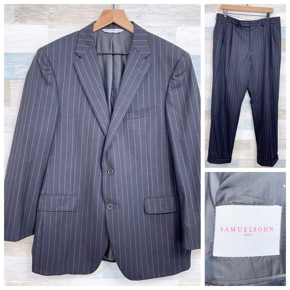 Samuelsohn Samuelsohn Wool Beckett 120s Suit Charcoal Stripe Mens 42R Size 42R - 1 Thumbnail