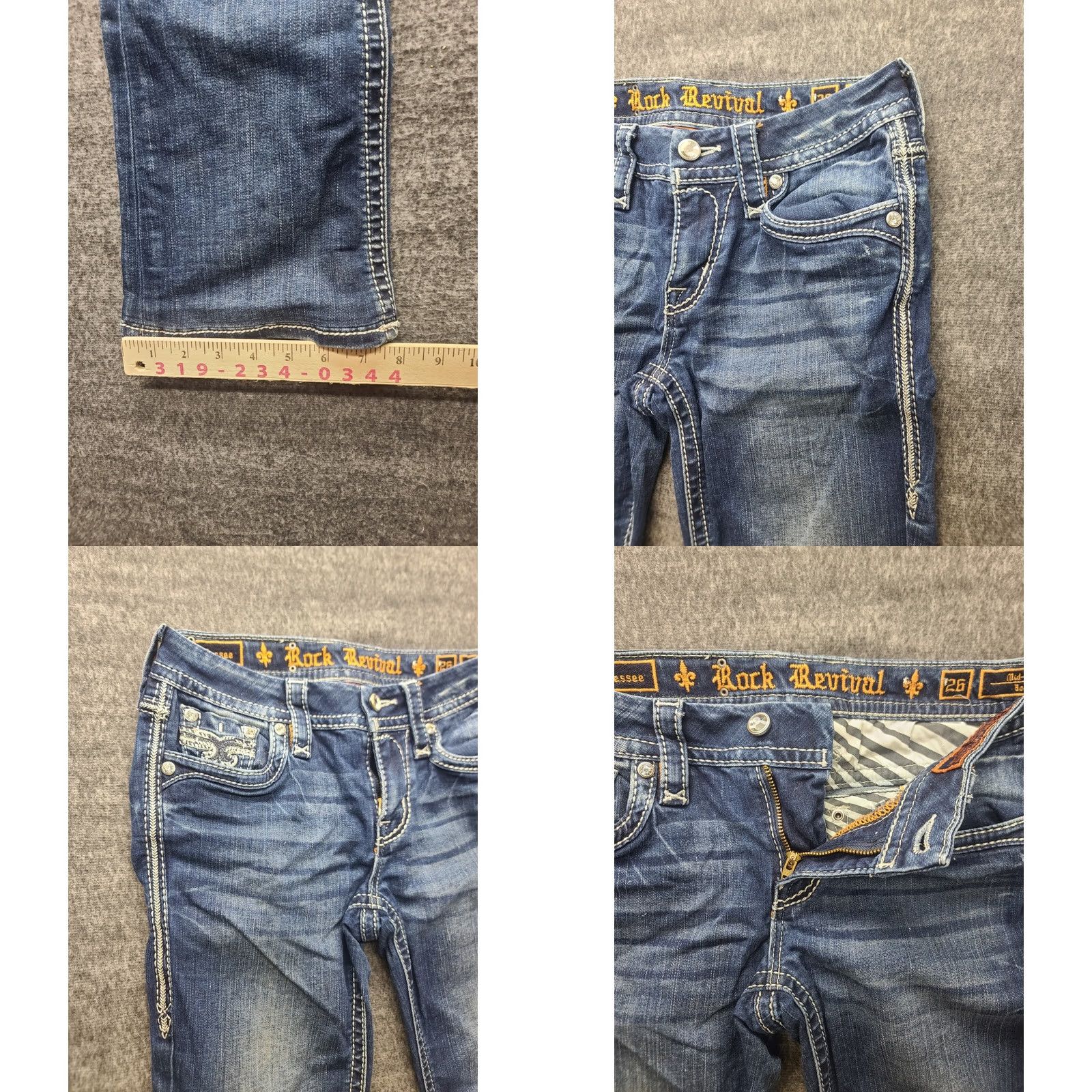 Vintage Rock Revival Jeans Womens 28x29 Relaxed Bootcut Mid Rise Denim Jewel Embroidered Rhinestone Rock Revival Jessee Womens Jeans Boys? Size 28" / US 6 / IT 42 - 8 Thumbnail