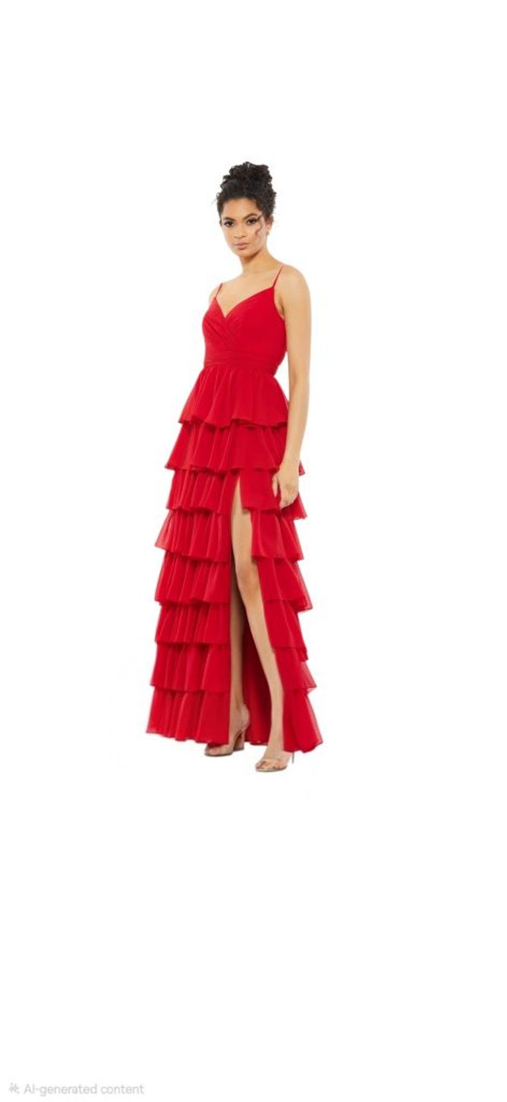 Mac Duggal IEENA for MAC DUGGAL Red Tiered Ruffle Maxi Dress Size 10 Size L / US 10 / IT 46 - 9 Thumbnail