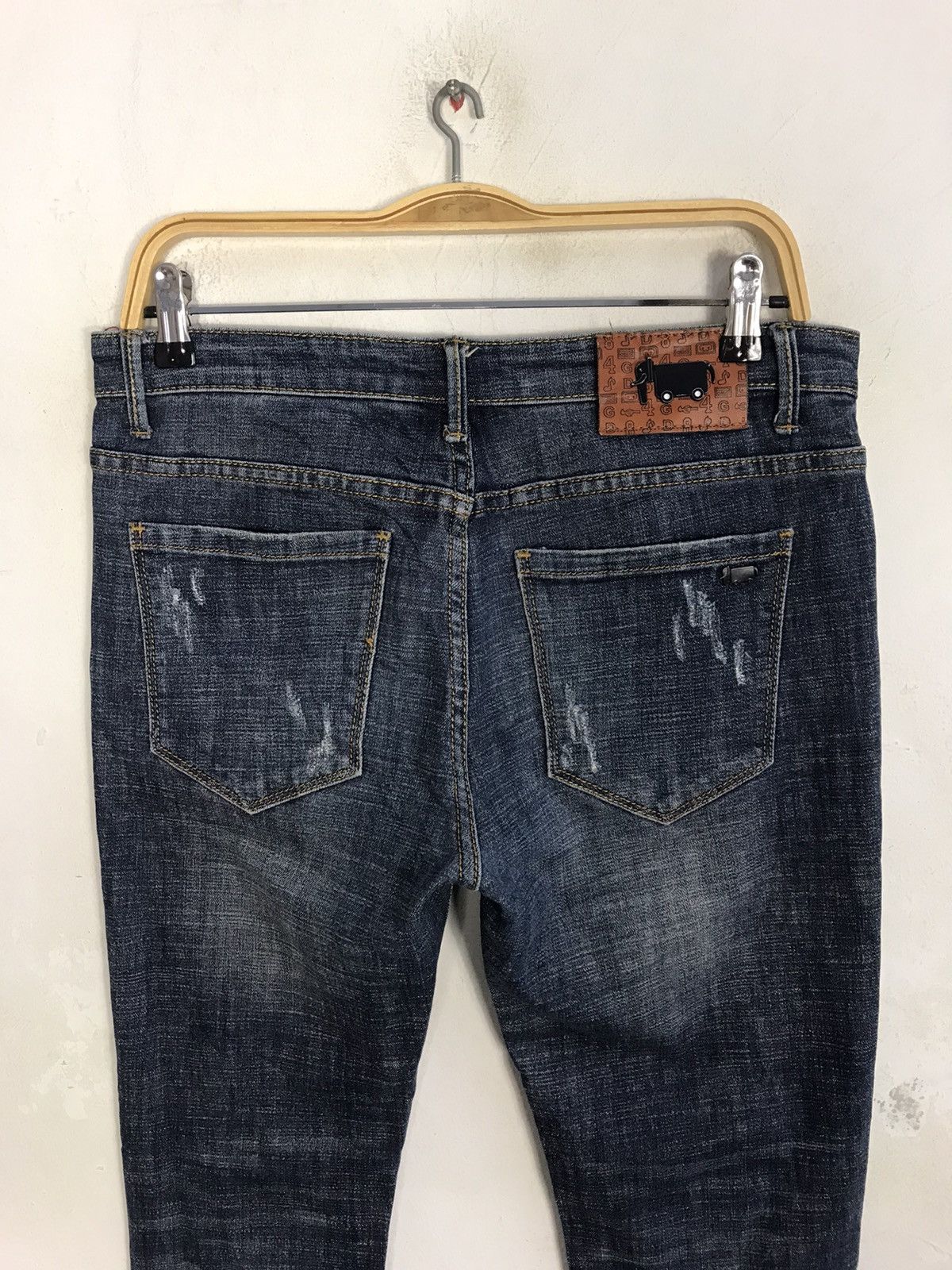 Vintage Oeo H5 Indigo Jeans Straight Cut Faded Distressed Design Size US 30 / EU 46 - 4 Thumbnail