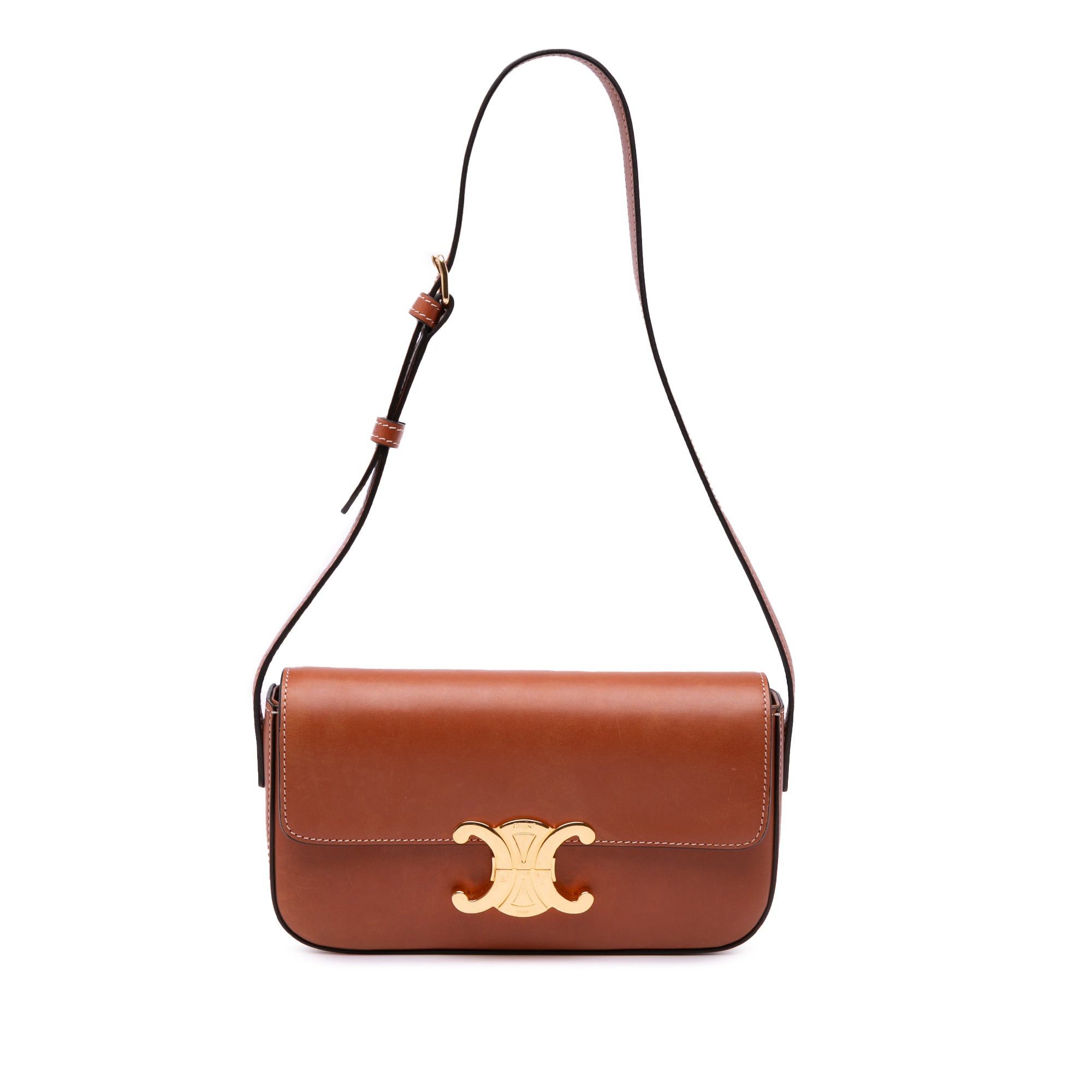 Celine Celine Leather Triomphe Claude Shoulder Bag Brown Size ONE SIZE - 1 Thumbnail