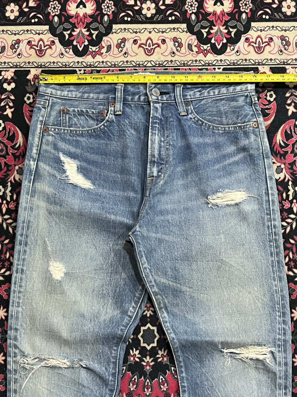 URBAN RESEARCH DOORS Japanese Brand Urban Research Blue Washed Selvedge Rip Jeans Size US 31 - 12 Thumbnail