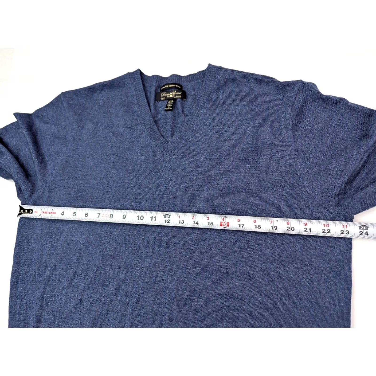 Pronto Uomo Pronto Uomo Sweater Shirt 2XL Blue Merino Wool V-Neck Pullover, Regular Fit, Long Sleeve, Knitted Knit, 90s Classic, Designer, Preppy, Mens Size US XXL / EU 58 / 5 - 6 Thumbnail