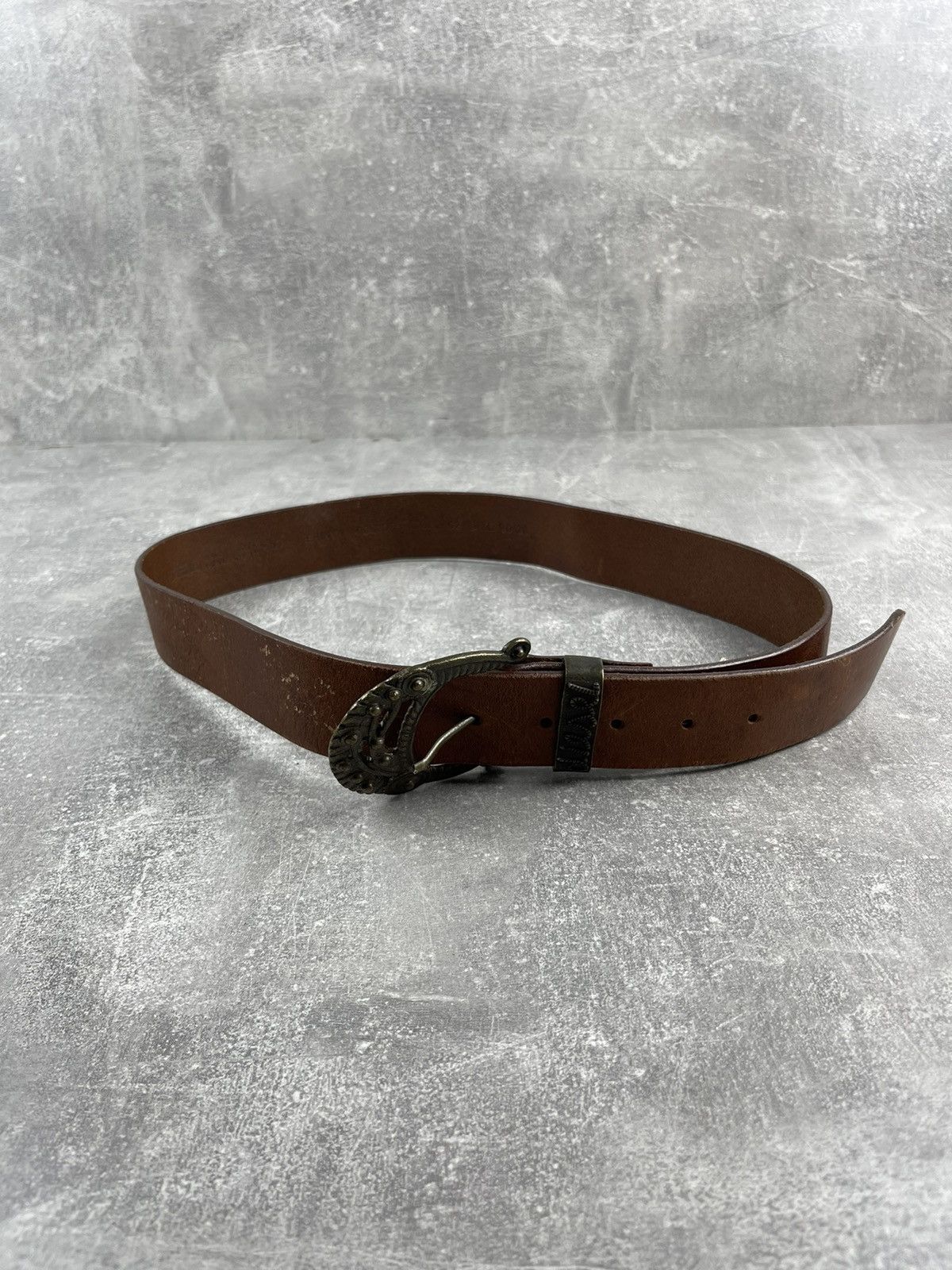 Diesel × Vintage Diesel Vintage Avant Garde Buckle Pattern Western Brown Belt Size ONE SIZE - 4 Thumbnail