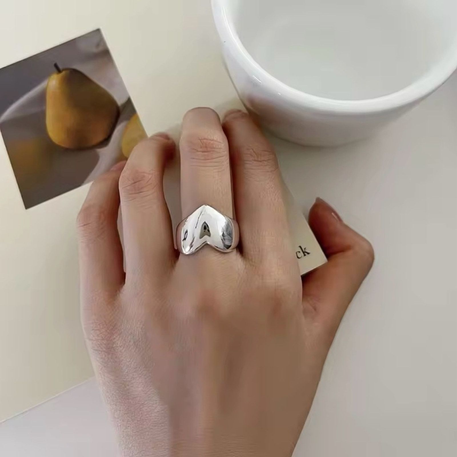 Other 925 Sterling Silver Heart Ring Open size 7, 8 Size ONE SIZE - 3 Thumbnail