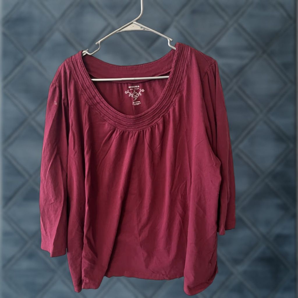 Vintage Sonoma Women's Button-Up Sweater Shirt 3X Plus Size Maroon 3/4 Sleeve Scoop Neck Knit Size XXL / US 16-18 / IT 52-54 - 1 Thumbnail