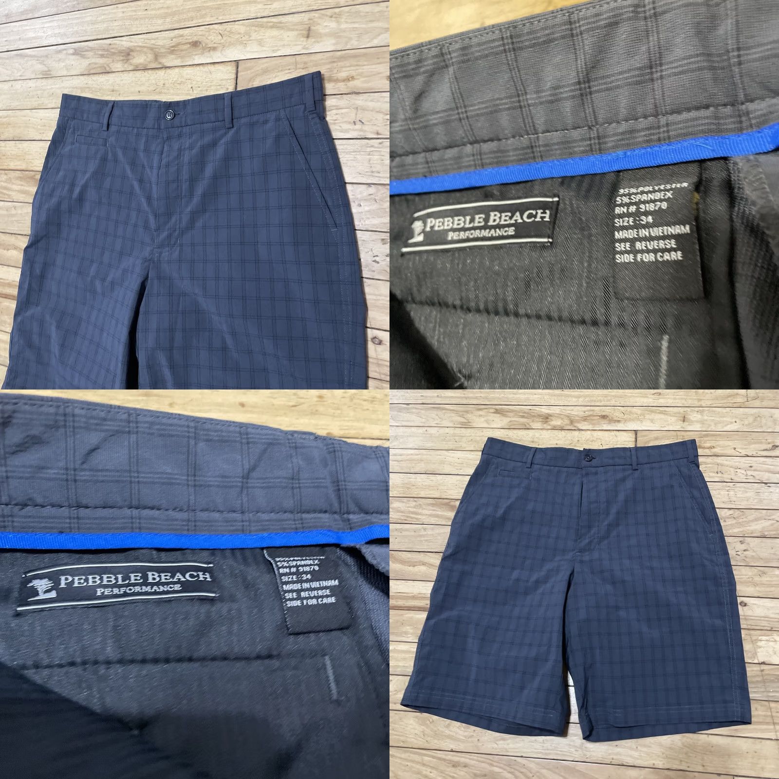 Vintage Pebble Beach Plaid Golf Shorts Men 34 Performance Charcoal Gray Active Flat 10" Size US 34 / EU 50 - 9 Thumbnail
