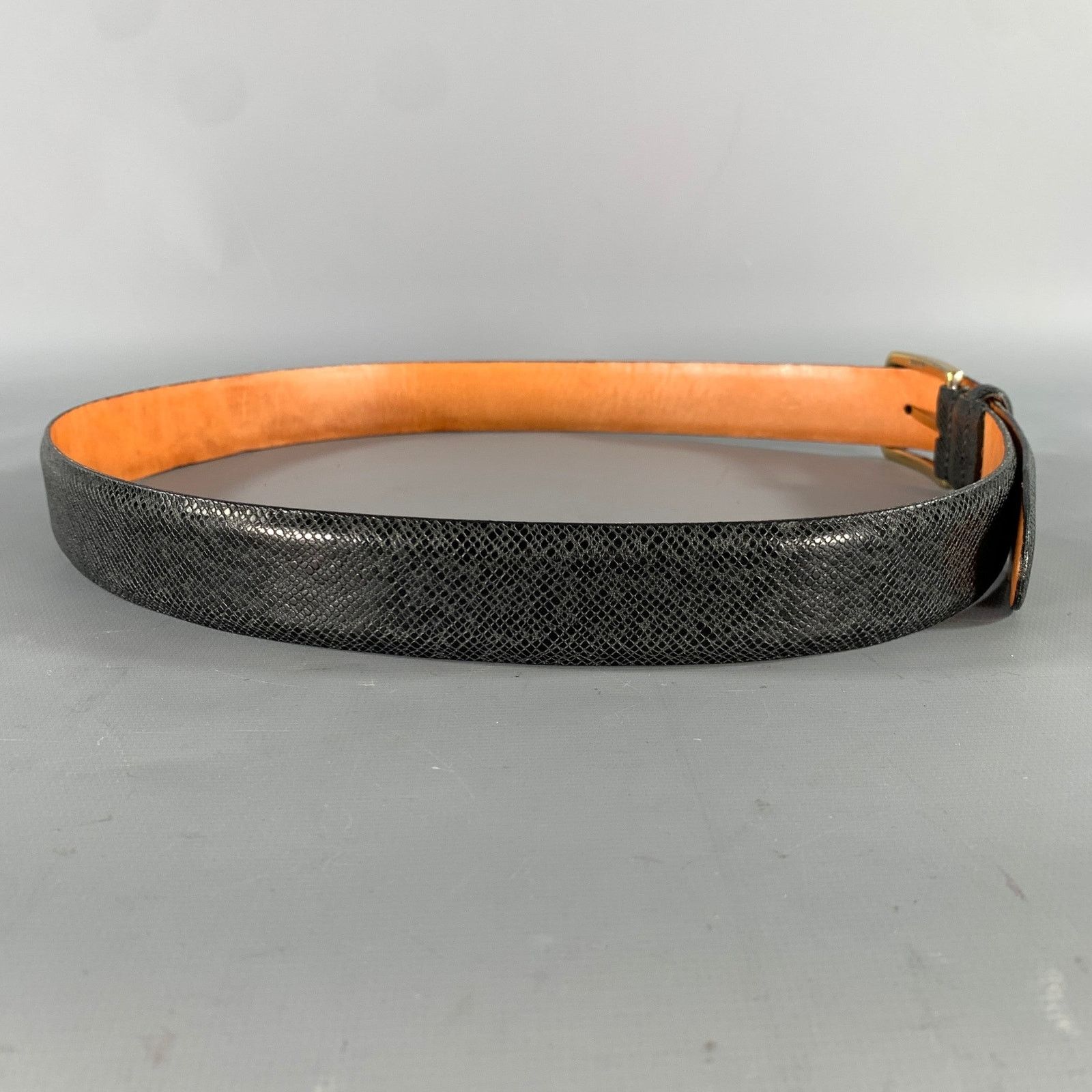 Martin Dingman MARTIN DINGMAN Size 36 Black Crackled Leather Belt Size 36 - 2 Thumbnail