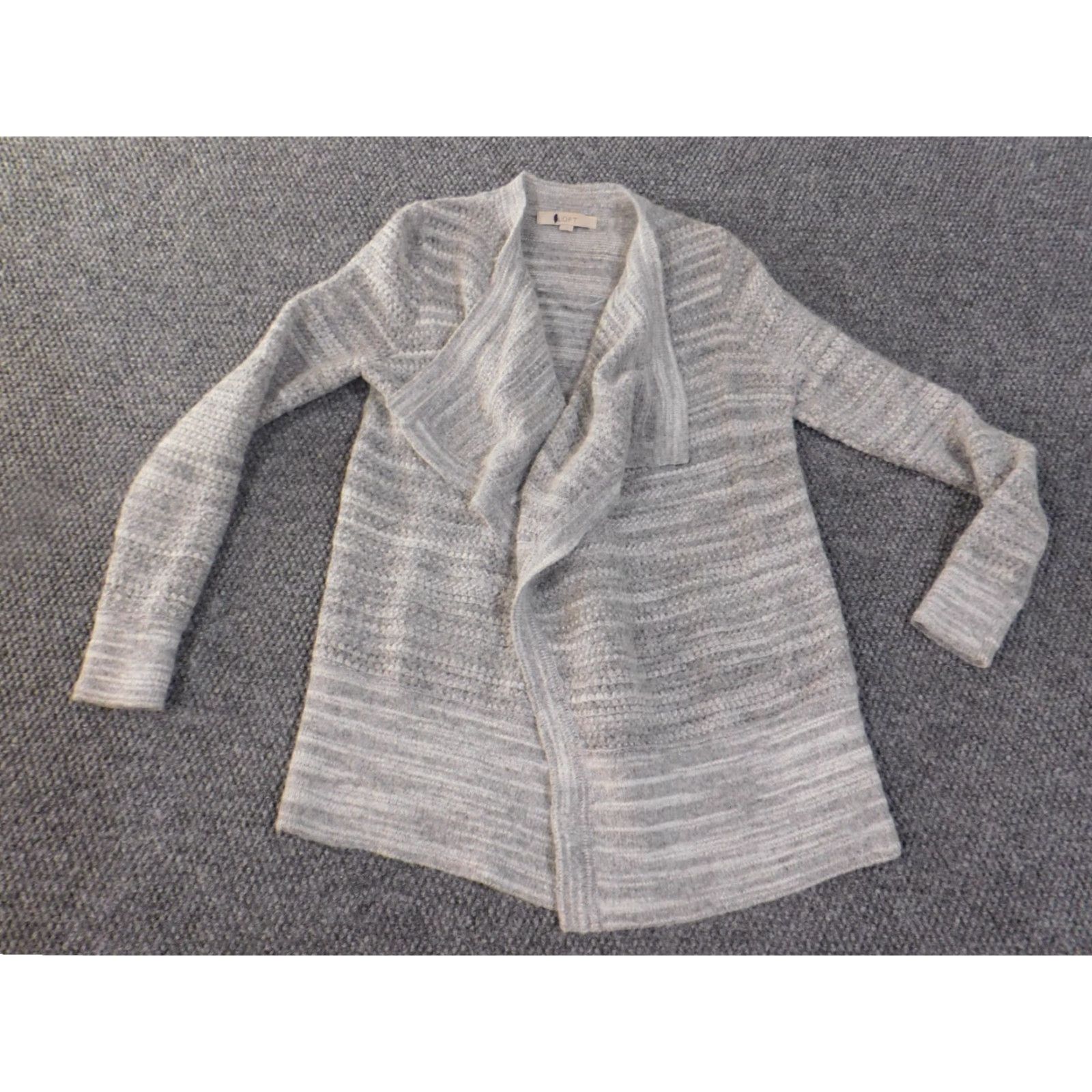 Loft LOFT Cardigan Sweater Small Gray Open-Knit Acrylic Polyester Womens Crew Neck Long Sleeve Stretch Casual Modern Designer Size S / US 4 / IT 40 - 4 Thumbnail