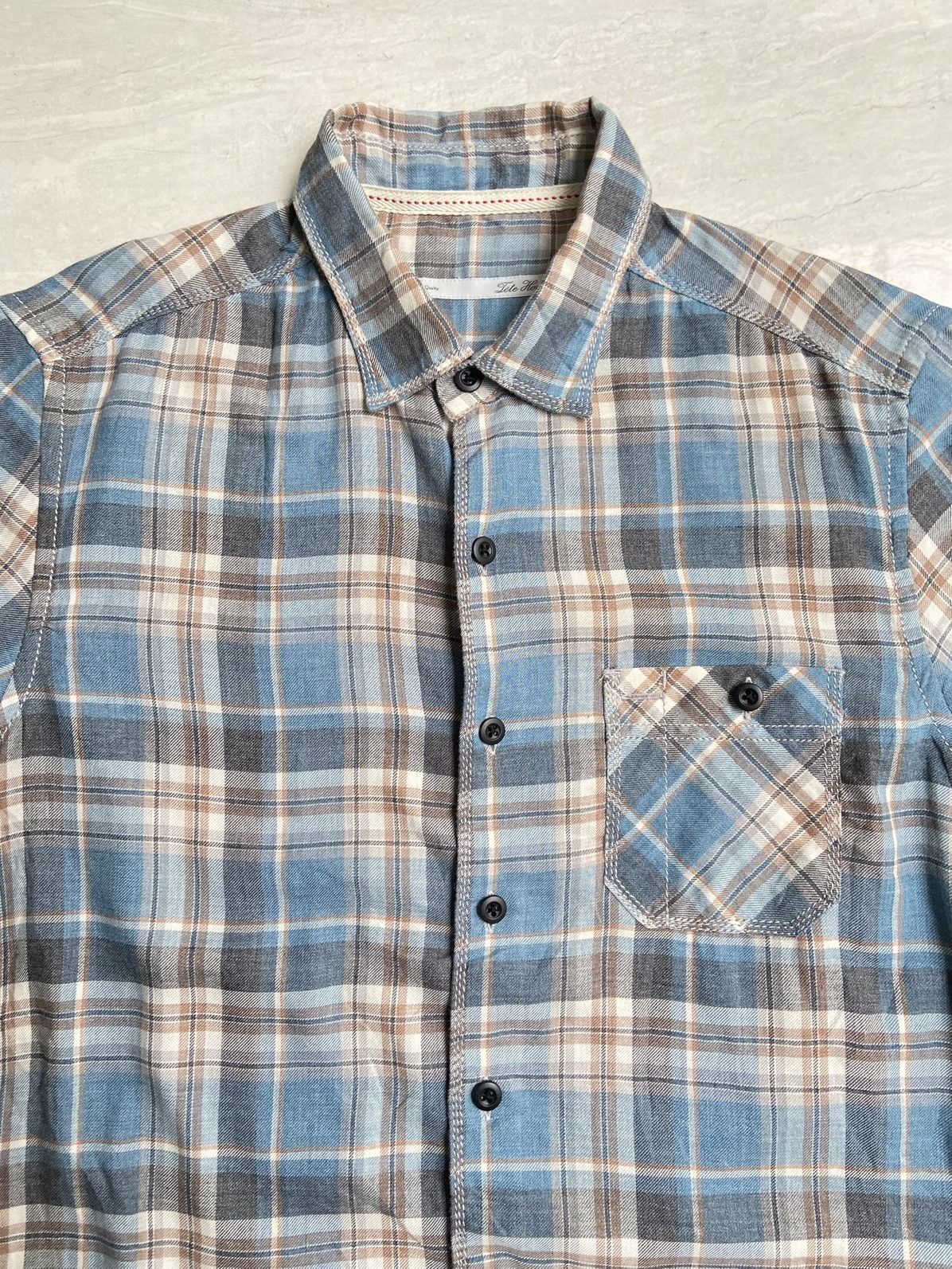Issey Miyake × Japanese Brand × Tete Homme TETE HOMME Blue Plaid Shirt Size US S / EU 44-46 / 1 - 3 Thumbnail