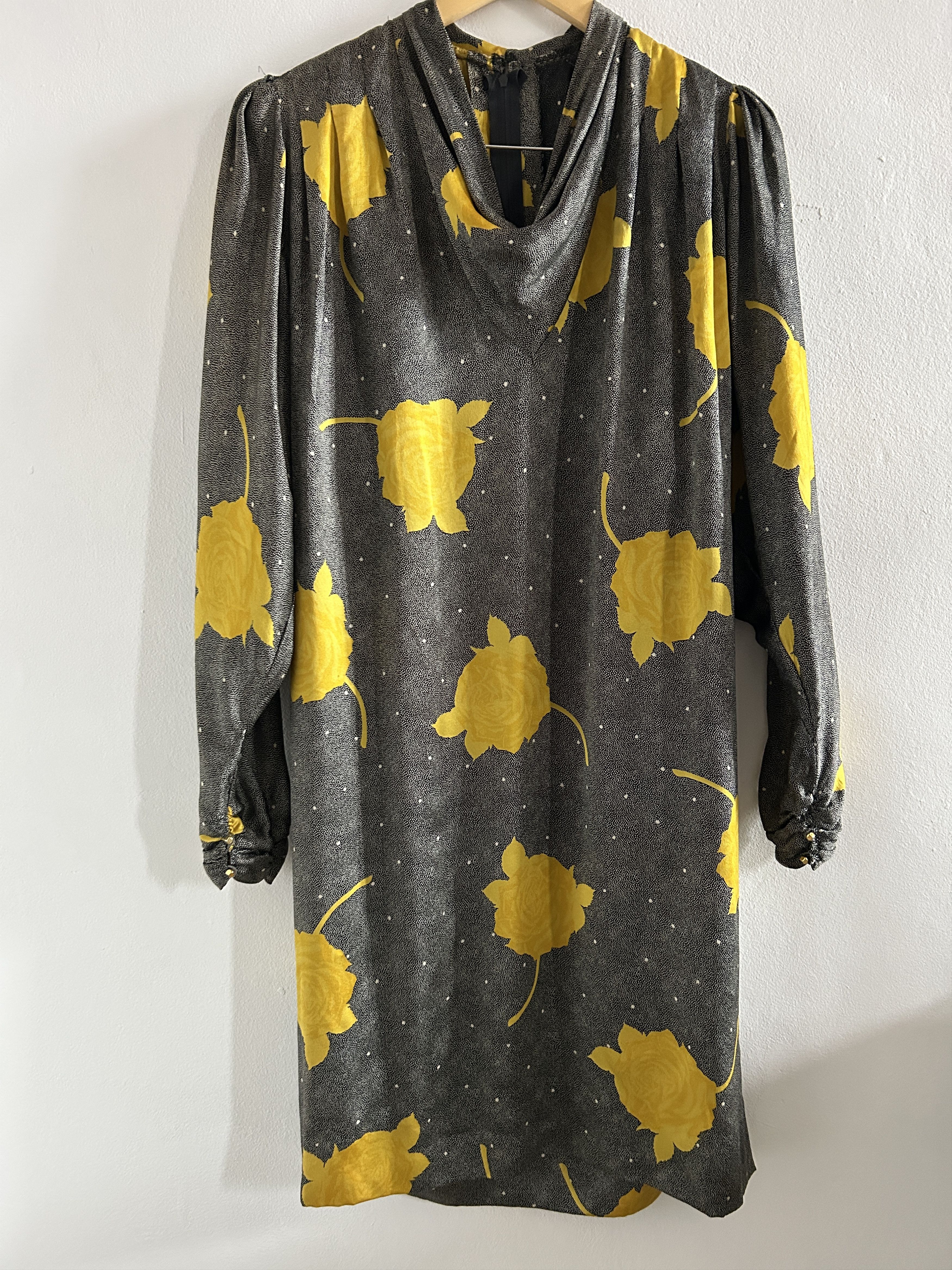 Vintage Vintage 80s Yellow Rose Print Wiggle Dress Size M / US 6-8 / IT 42-44 - 8 Thumbnail
