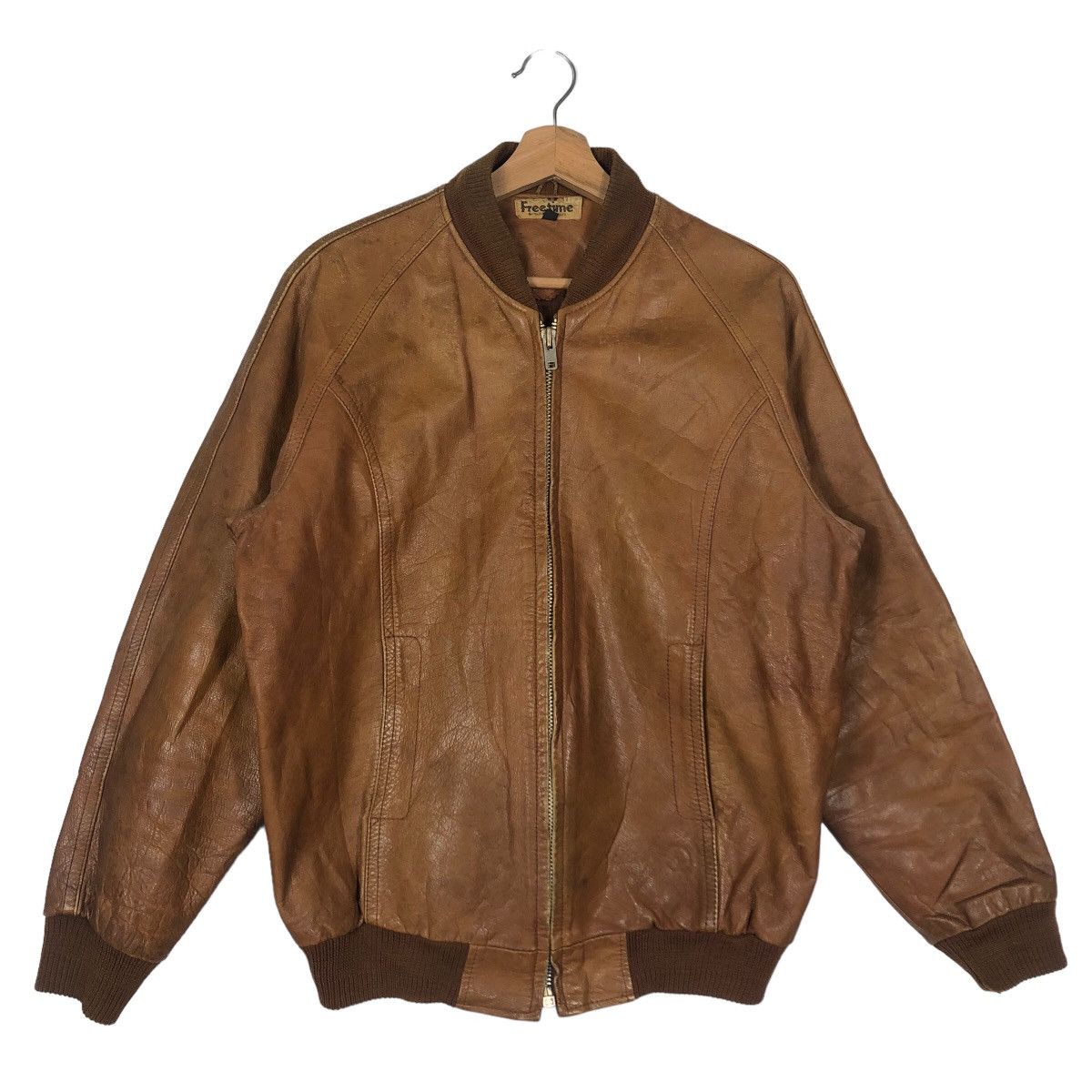 Japanese Brand 🔥90’s Vintage Leather Bomber Jacket Free Time Issey Miyake Size US XL / EU 56 / 4 - 1 Thumbnail