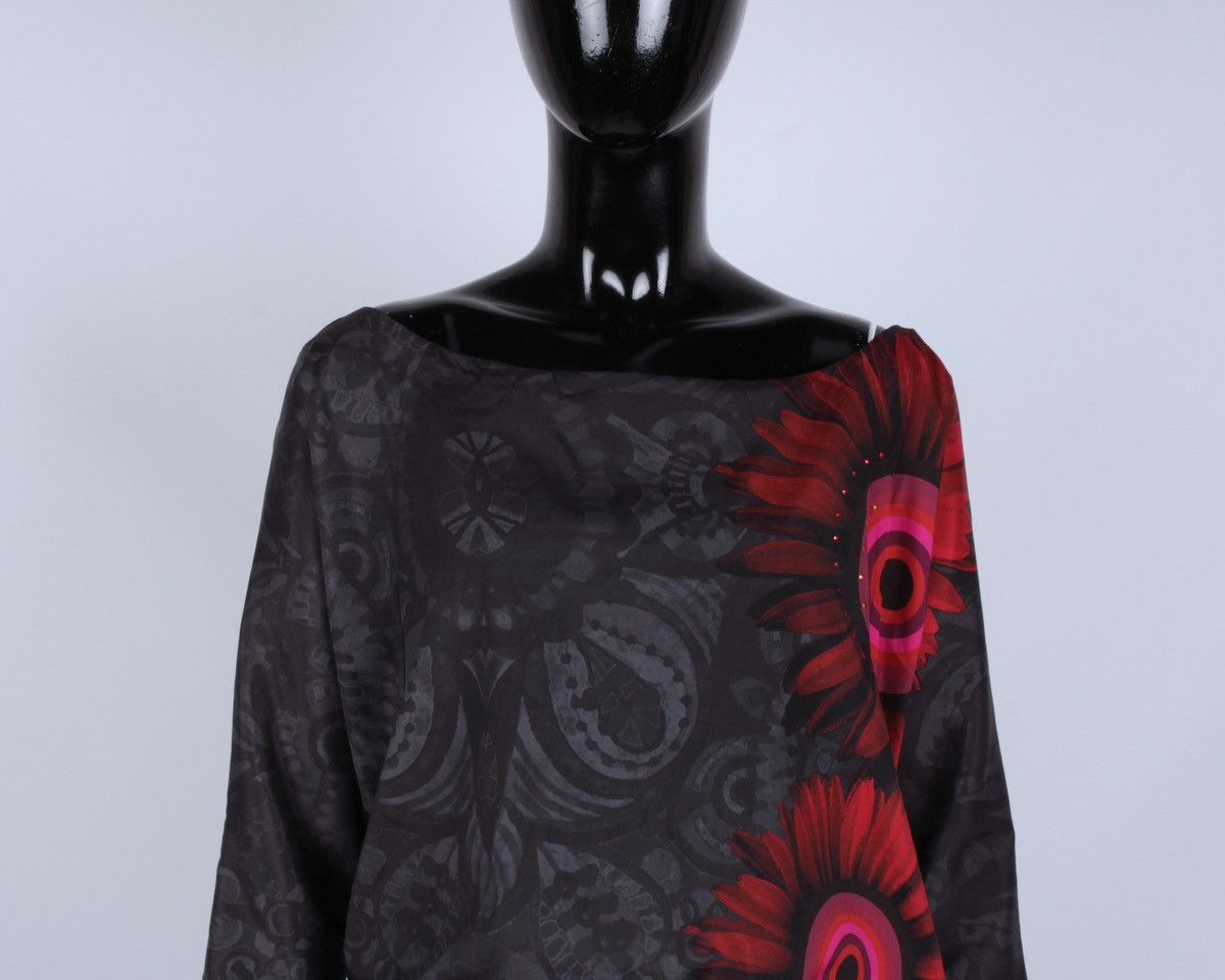 Designer × Desigual DESIGUAL Viscose Blend Black Flower Rhinestones Tops Blouse Size L / US 10 / IT 46 - 3 Thumbnail