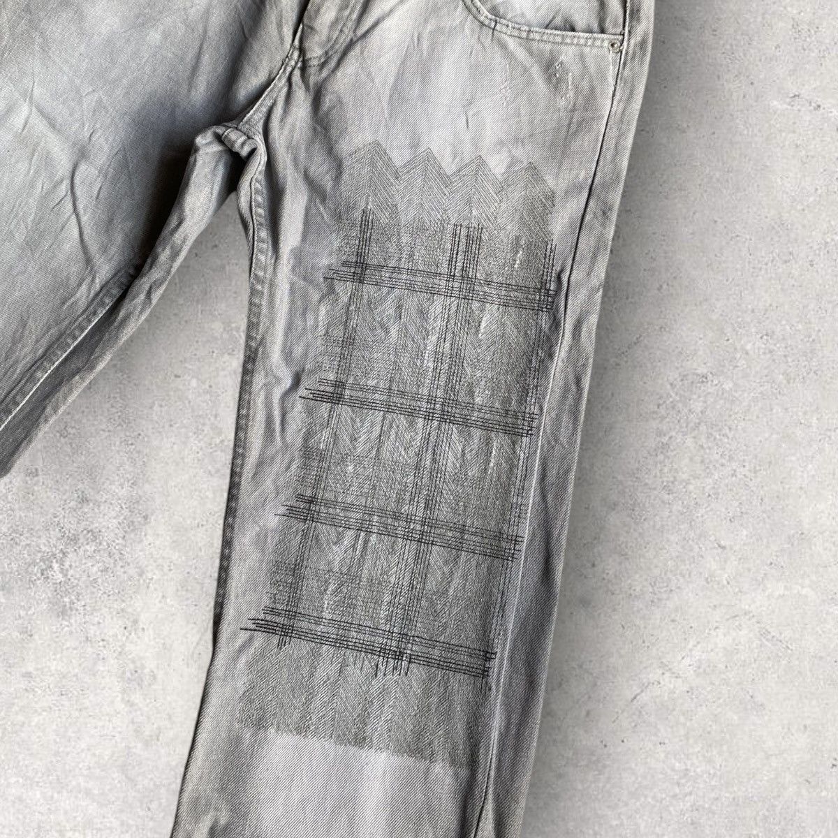 Helmut Lang Archive Embroidered Grey Fade Denim Low Waist Contour fFt Size US 33 - 2 Thumbnail