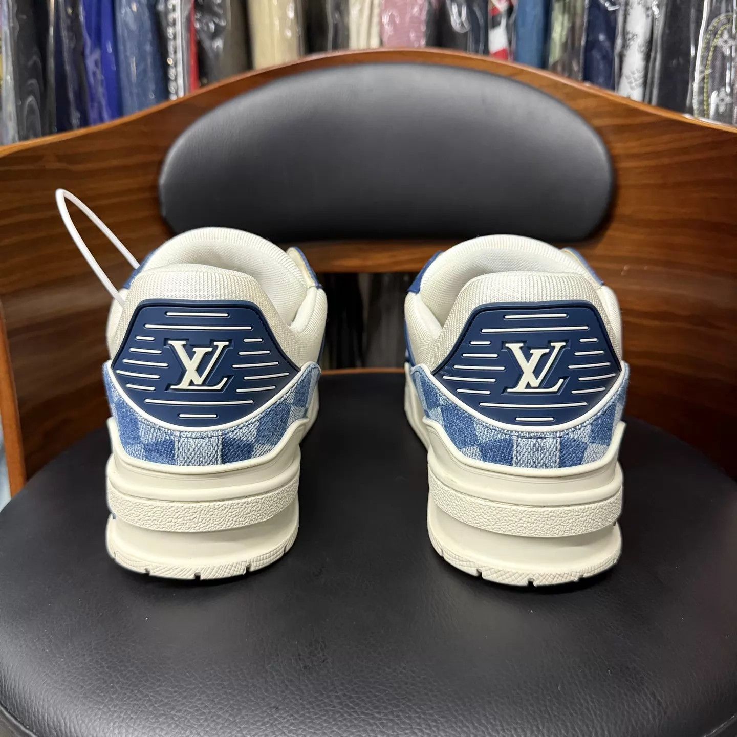 Louis Vuitton LV Trainer White/Blue Denim & Checker Uk7/41 Worn Size US 8 / EU 41 - 3 Thumbnail