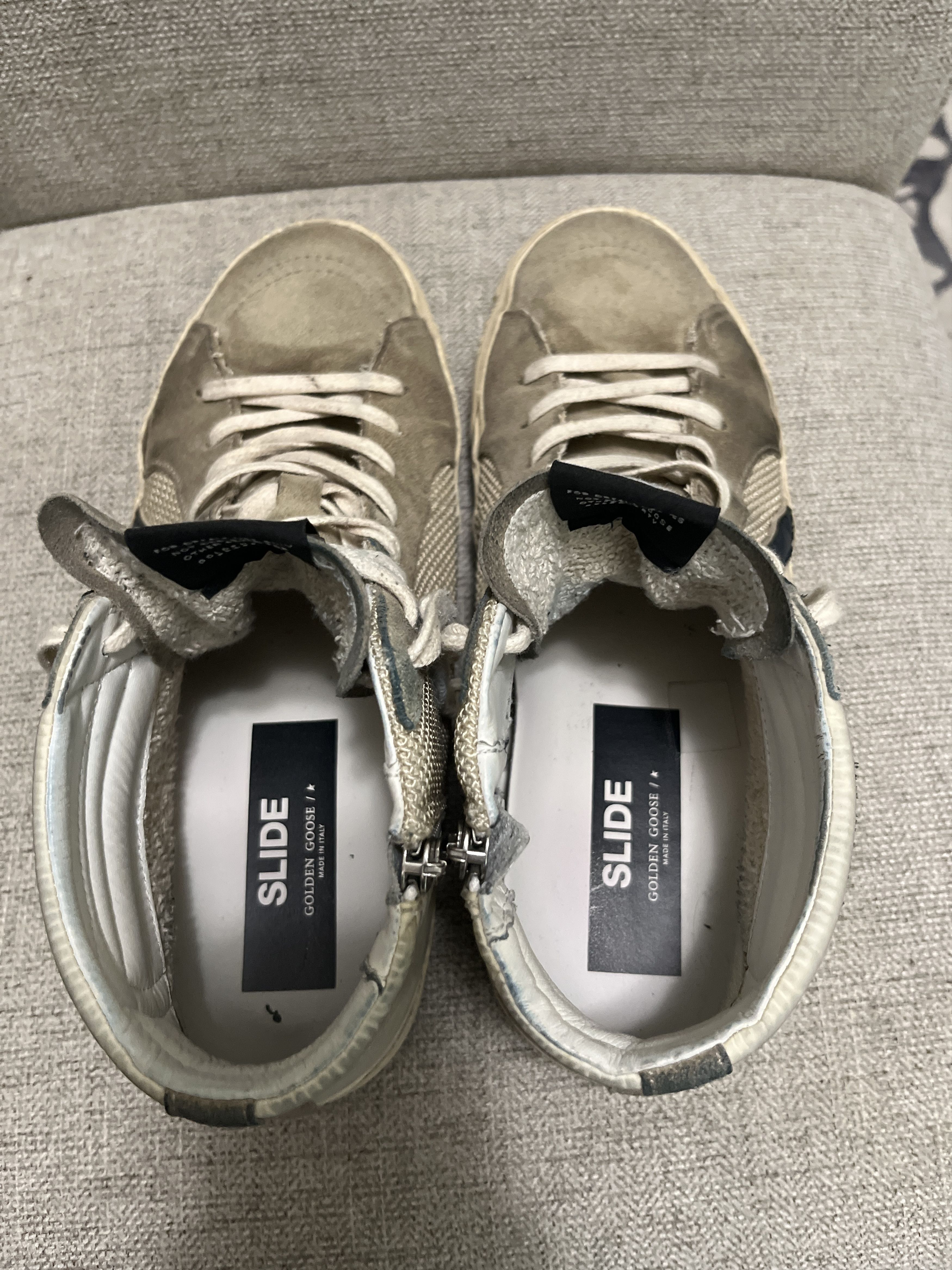 Golden Goose Slide in beige mesh and nylon with blue leather star/flash Size US 10.5 / EU 43-44 - 10 Thumbnail