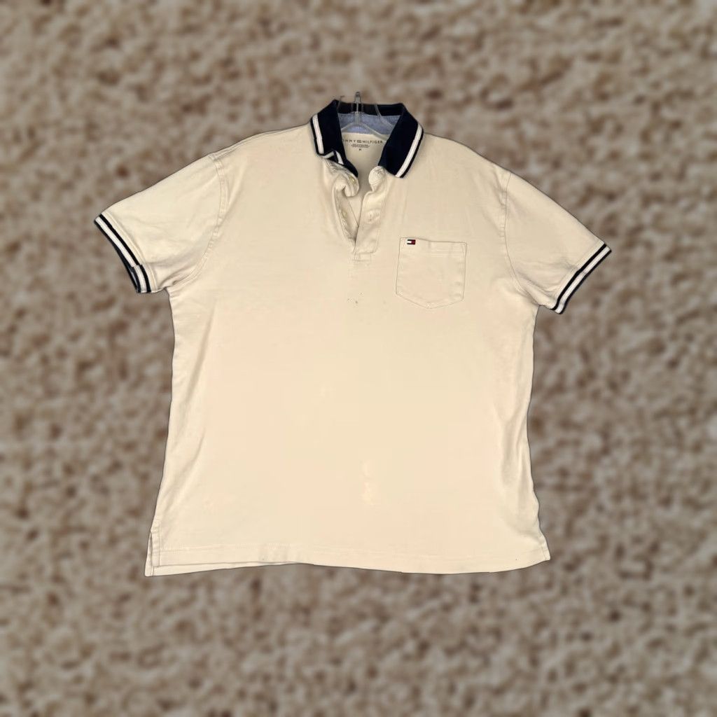 Tommy Hilfiger VINTAGE? No — Tommy Hilfiger Polo Shirt Men XL Ivory Cotton Short Sleeve 100% Classic Slimming Logo Embroidered 90s/Modern Theme Mens Size US XL / EU 56 / 4 - 1 Thumbnail