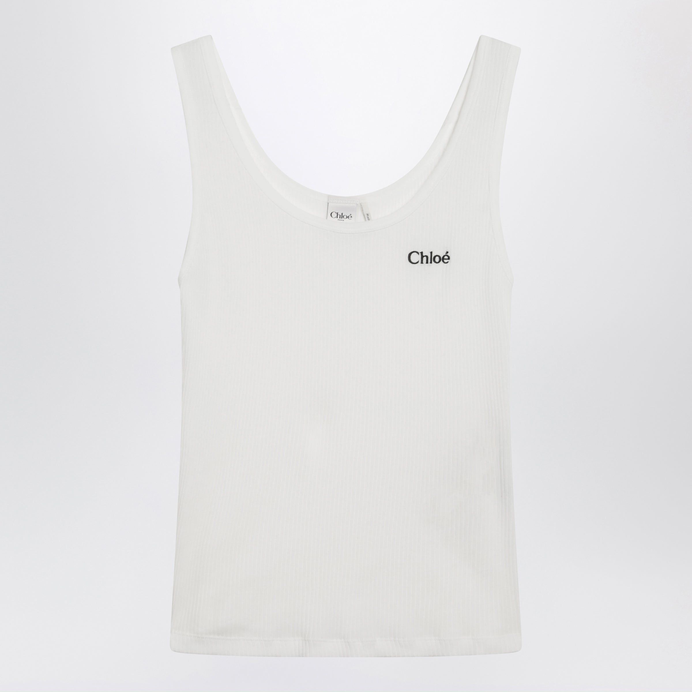 Chloe Chloe White Ribbed Tank Top With Logo Size S / US 4 / IT 40 - 1 Thumbnail