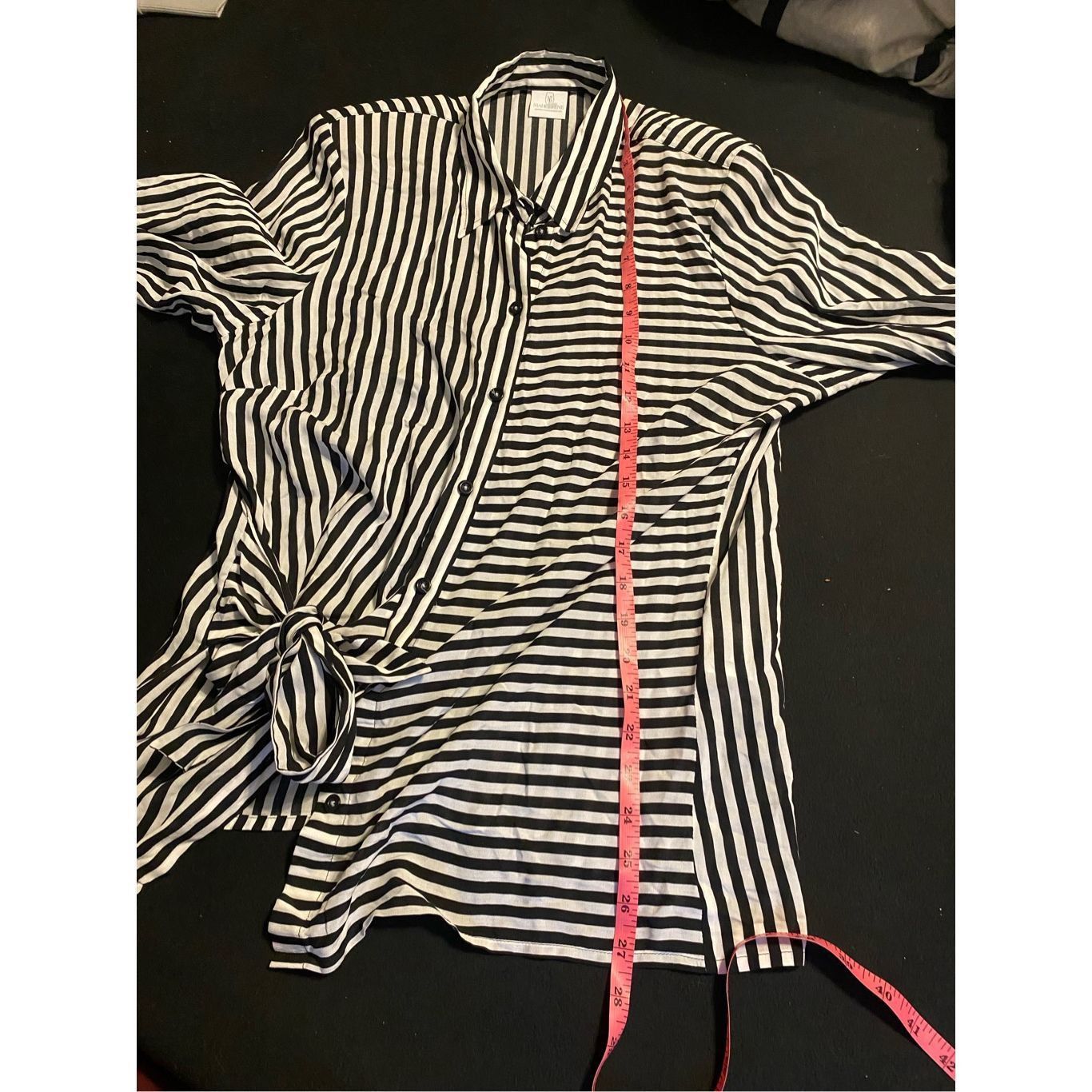Revenge Madeleine Reverse Stripe Tye Button Blouse, Black White Shir Size XL / US 12-14 / IT 48-50 - 8 Thumbnail