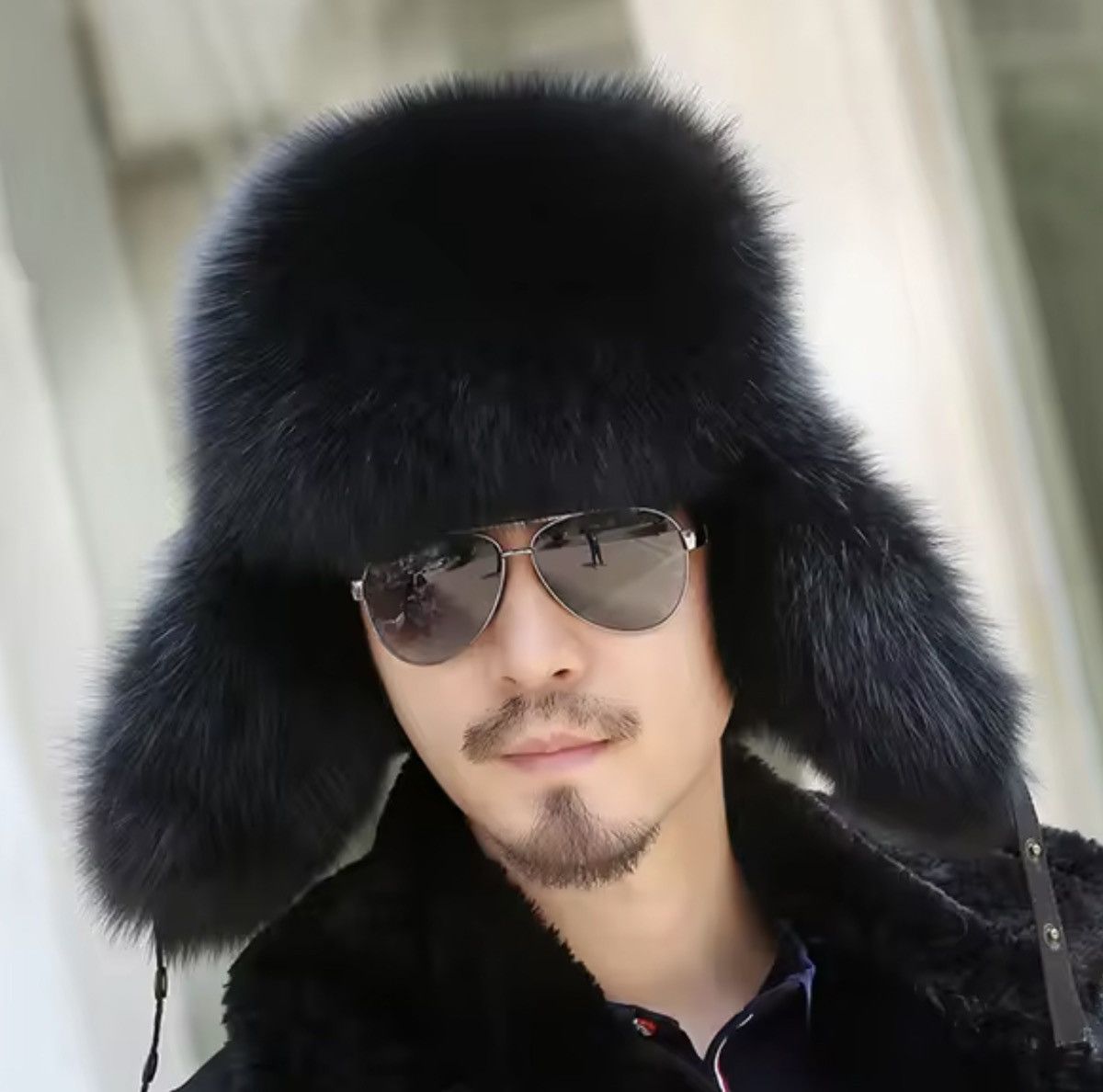 VIBE Luxury Fox Fur Ushanka – PU Leather Trapper Hat Size M Size ONE SIZE - 3 Thumbnail