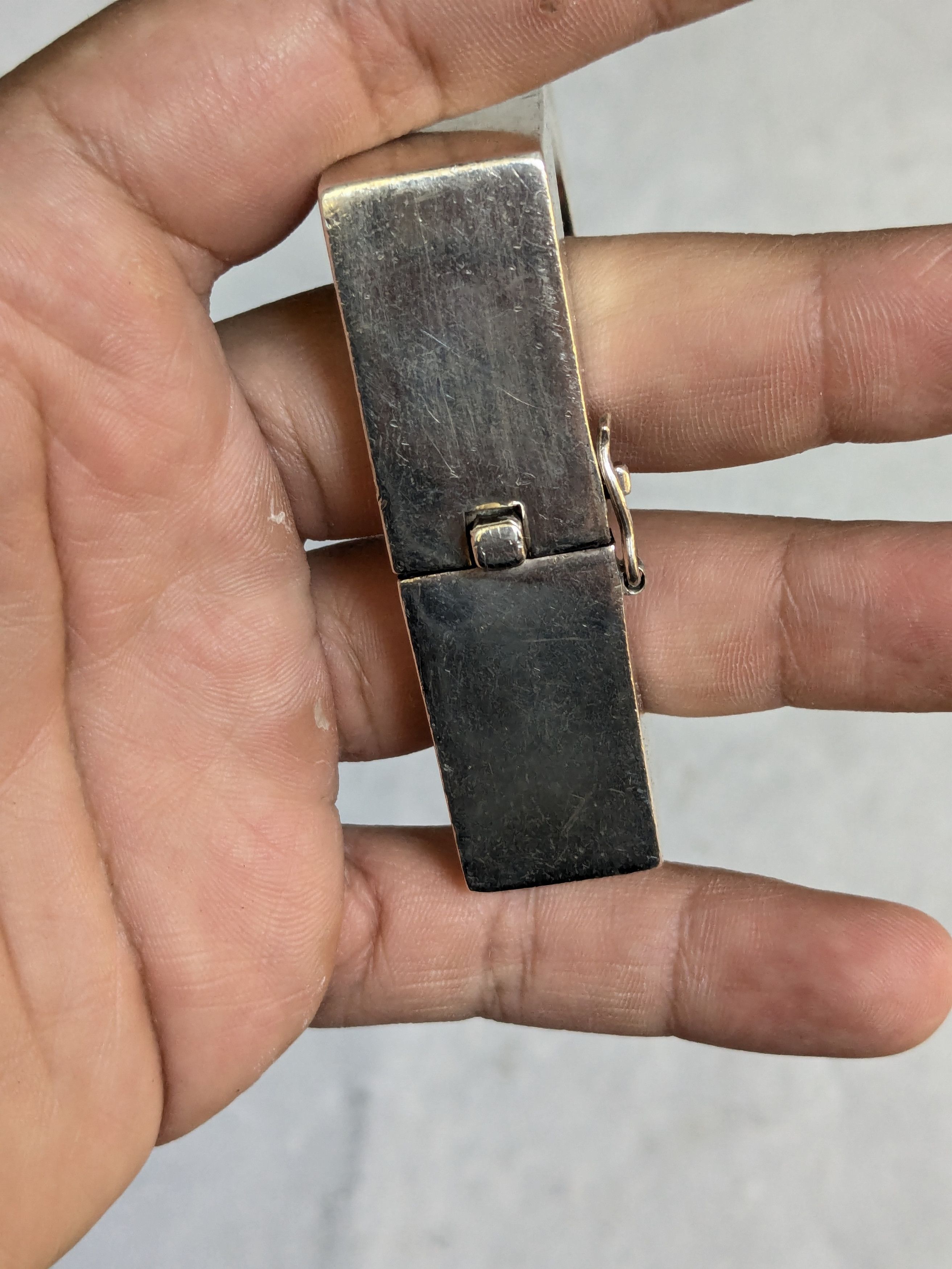Jewelry Vintage Taxco Sterling Silver Bracelet Square Hollow Bangle Size ONE SIZE - 17 Thumbnail