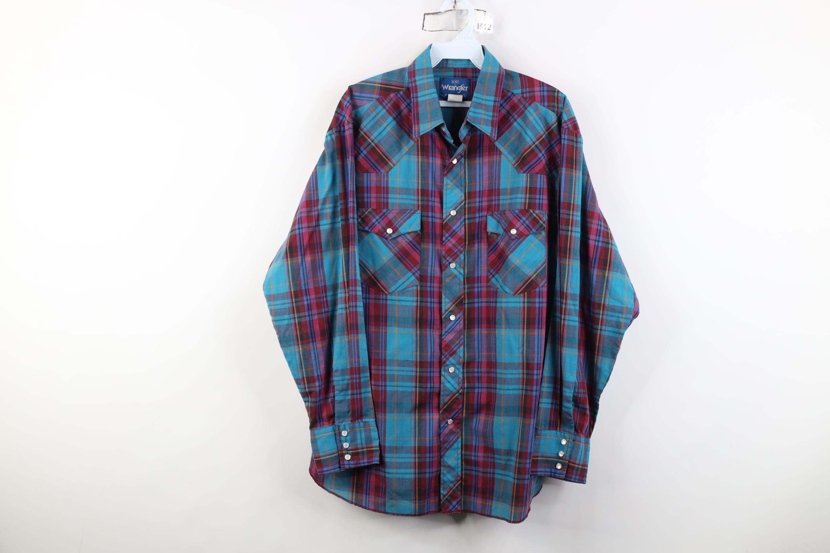 Wrangler Vintage 90s Wrangler Plaid Cowboy Rodeo Snap Button Shirt Size US L / EU 52-54 / 3 - 1 Thumbnail